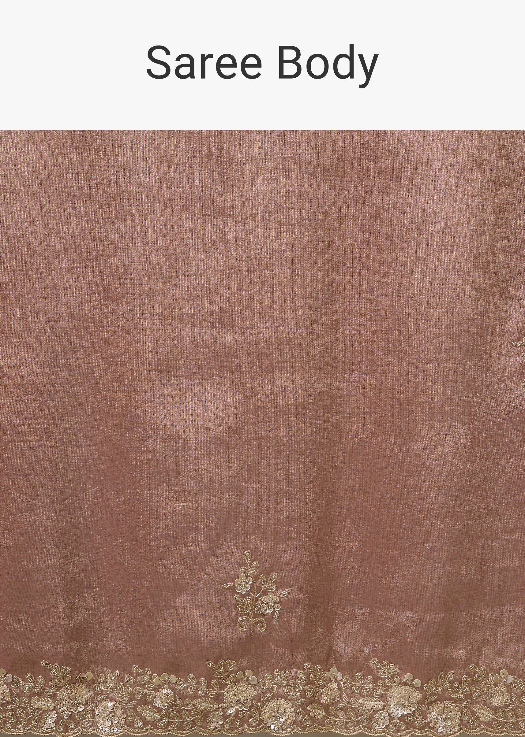 Peach Tissue Saree With Heavy Floral Border And Cutwork - Image 9