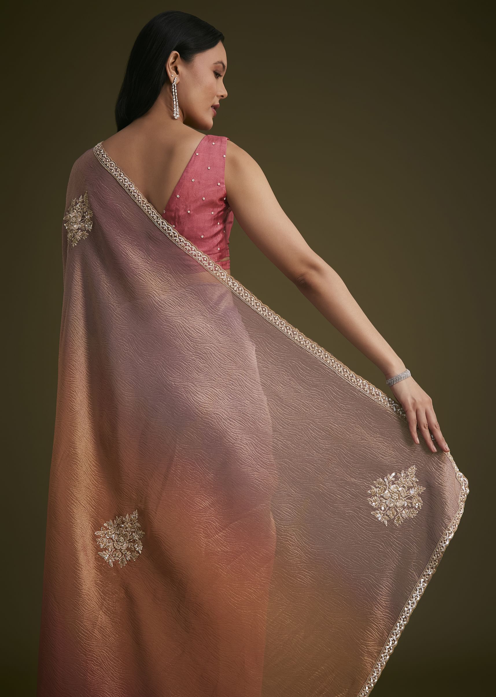 Peach Triple Shaded Tissue Saree - Image 6