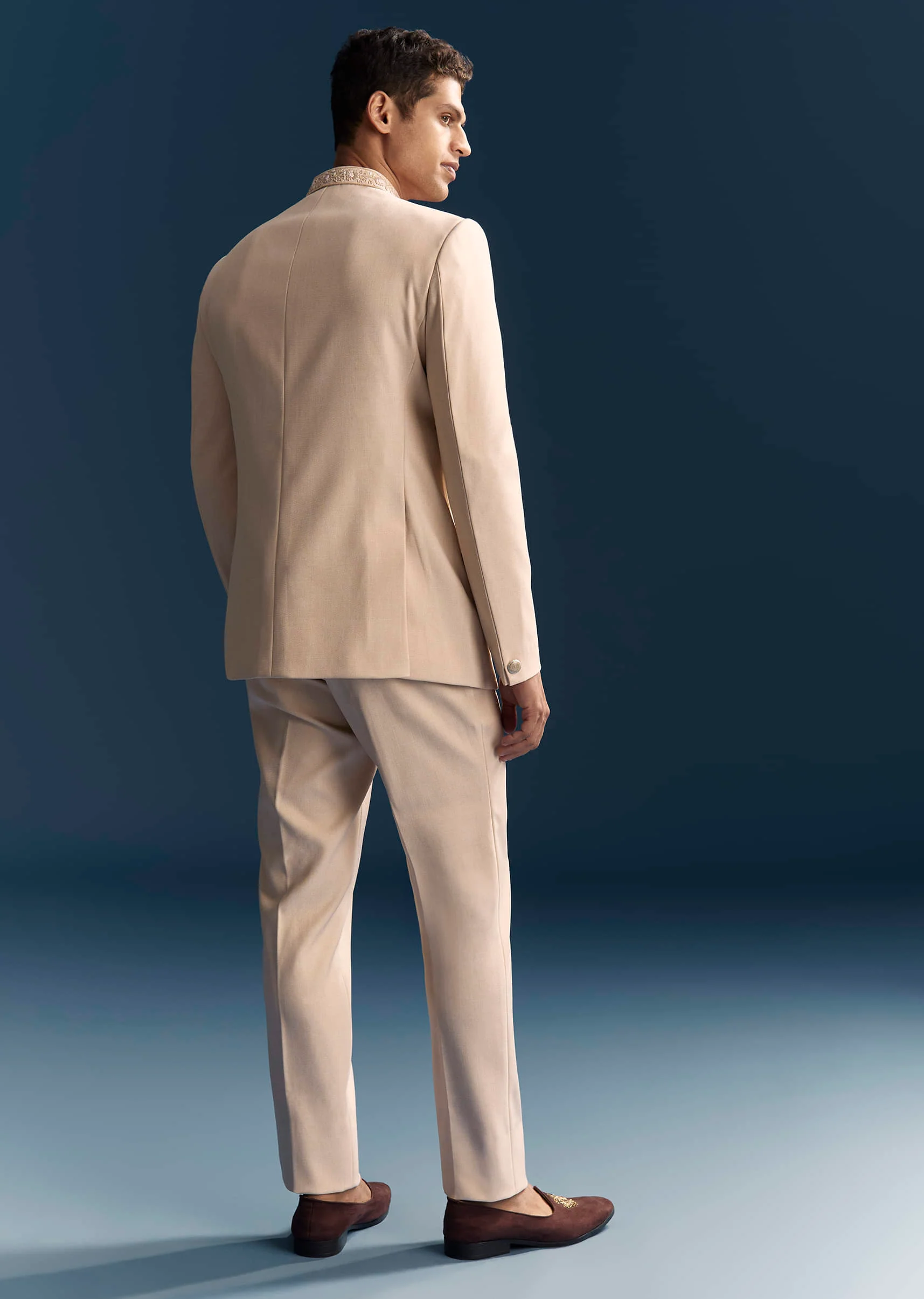 Peach Viscose Jodhpuri Suit For Men With Hand Embroidery - Image 3