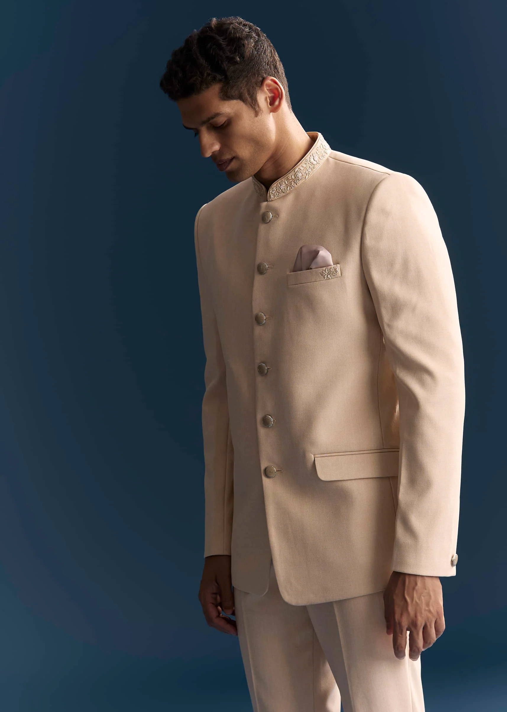 Peach Viscose Jodhpuri Suit For Men With Hand Embroidery - Image 5