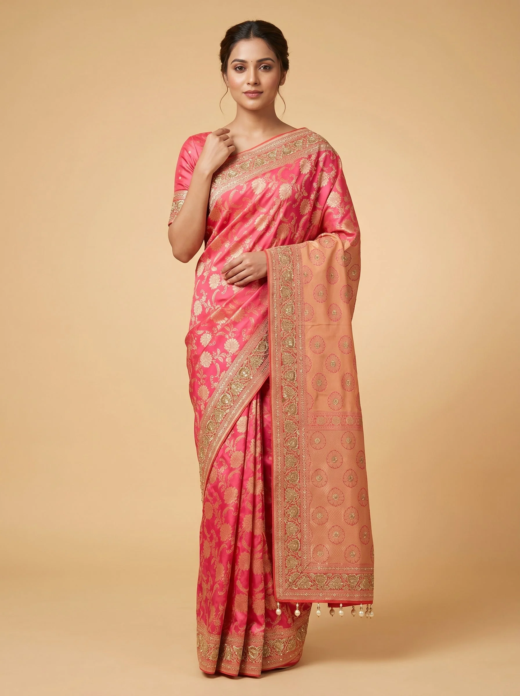 Peach Warm Tone Embroidered Saree