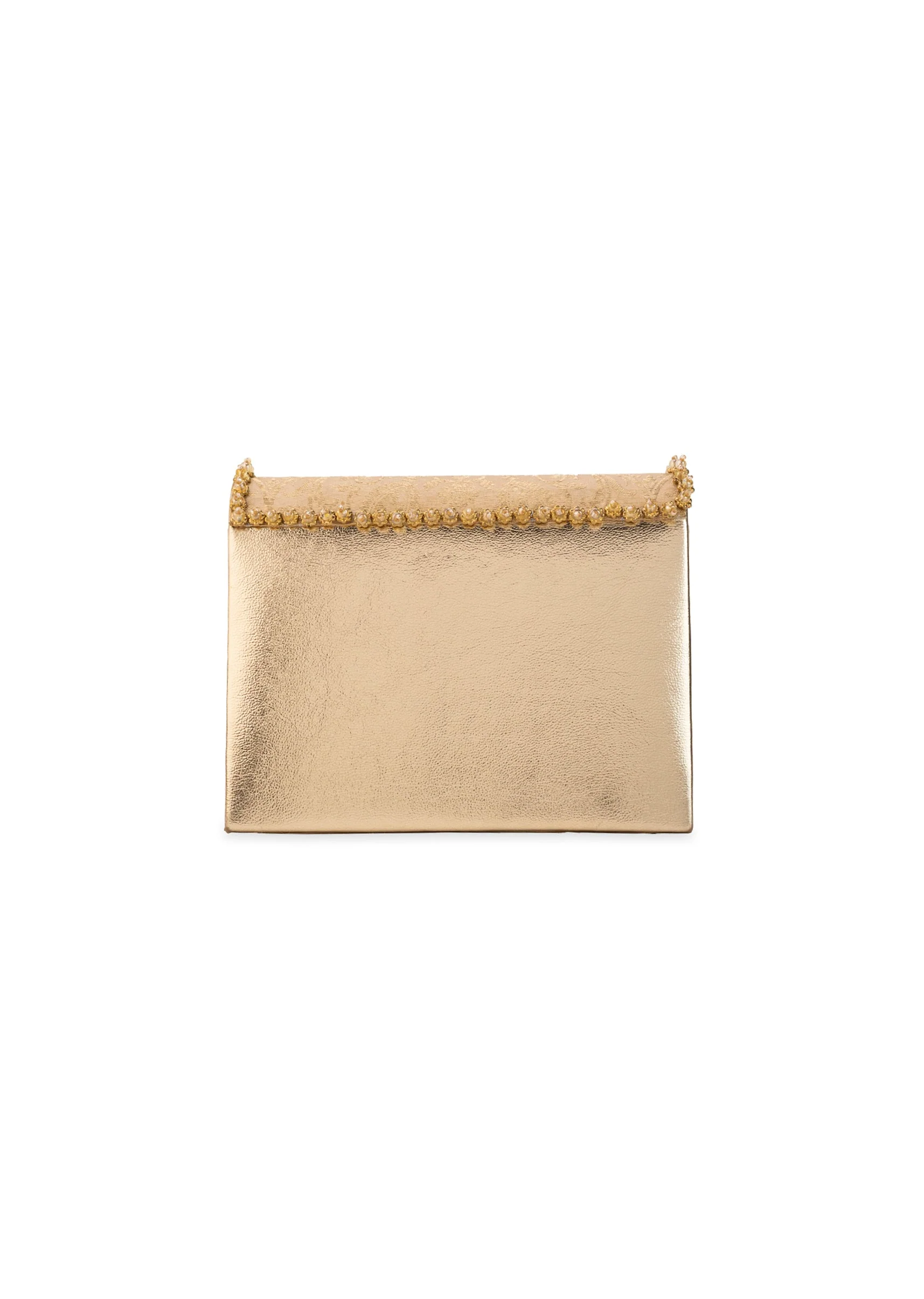 Peach Zari and Kundan Embellished Flap Bag - Image 3