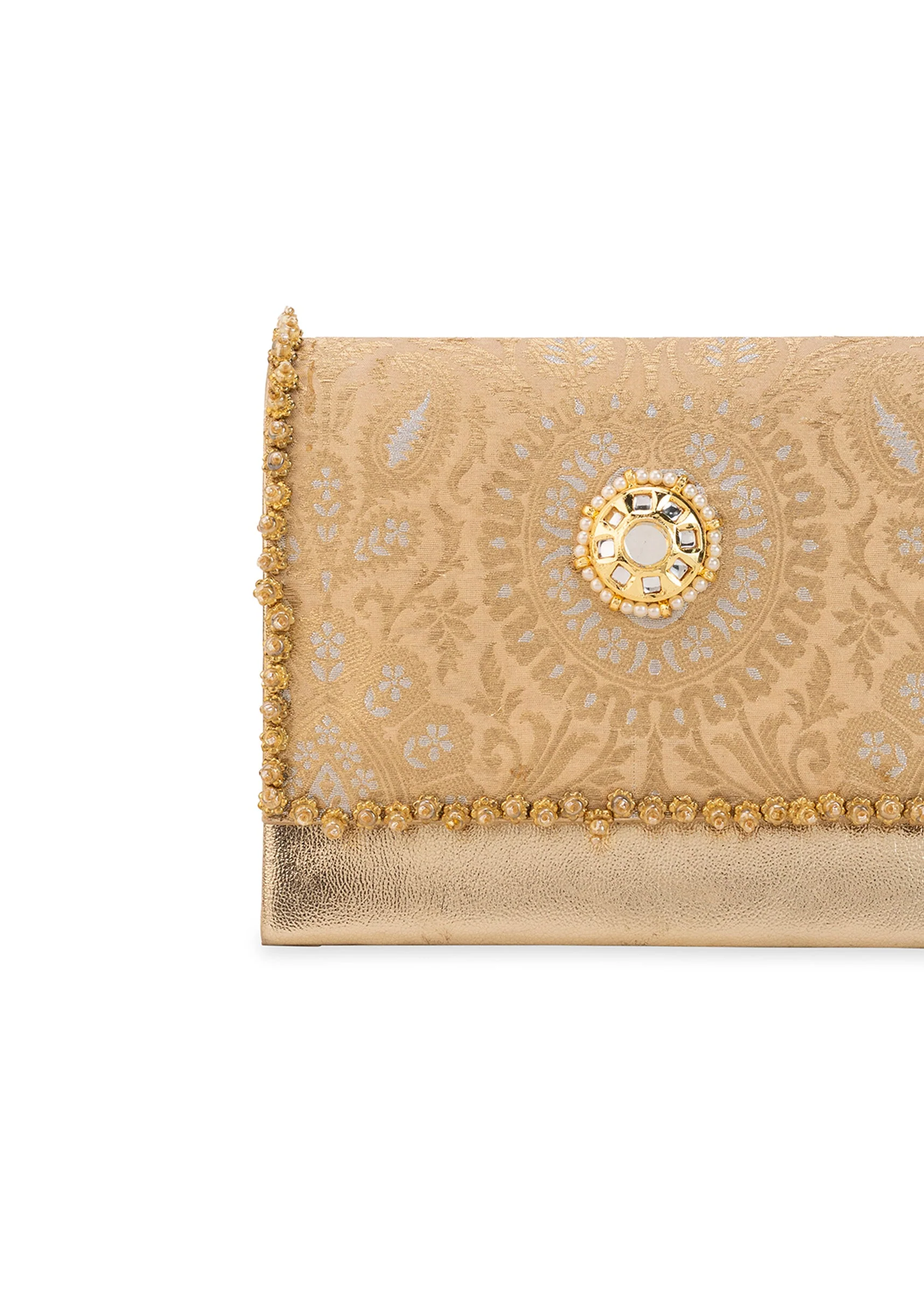 Peach Zari and Kundan Embellished Flap Bag - Image 4