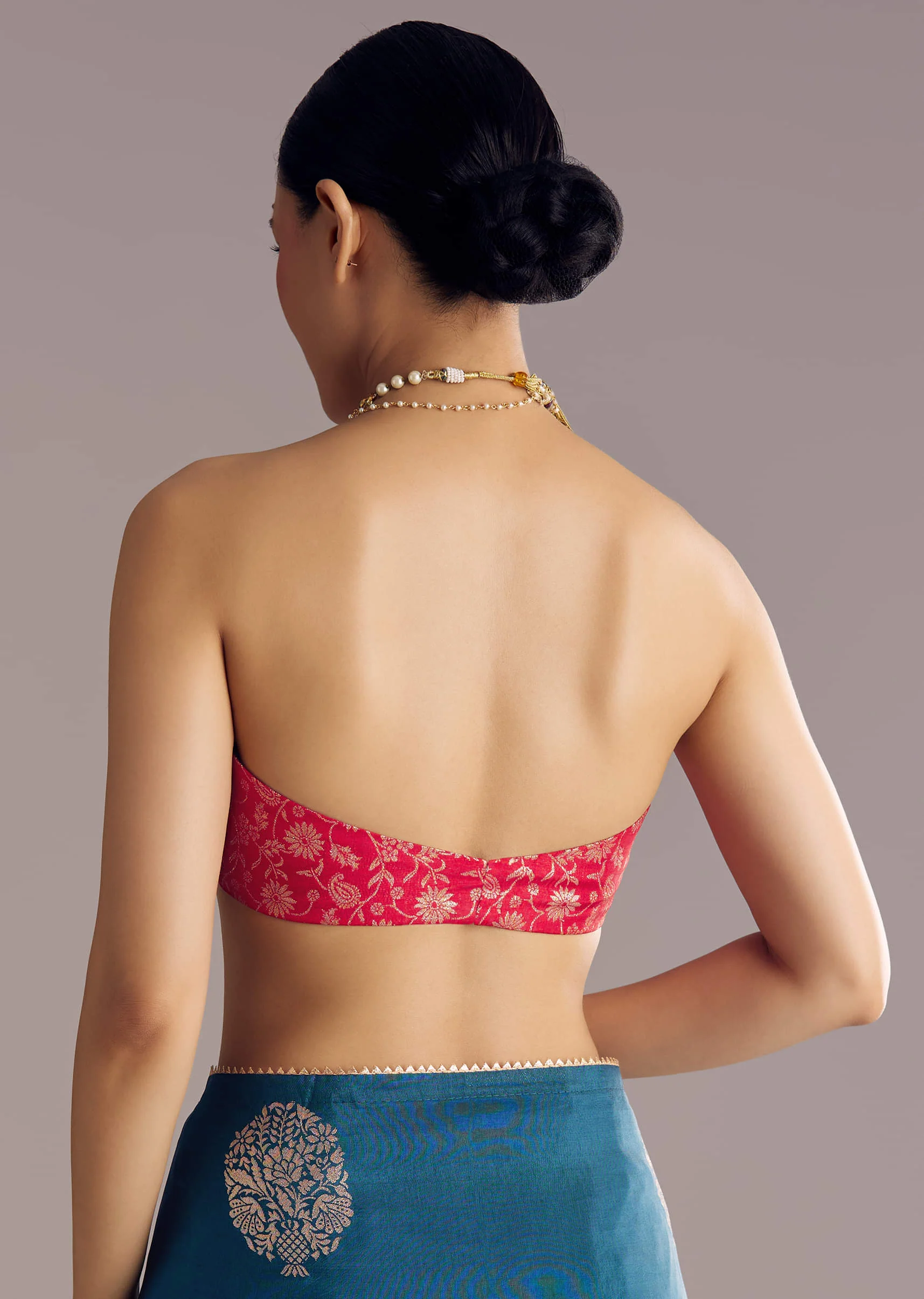 Peacock Blue Dola Silk Brocade Saree With Gotapatti Border - Image 8