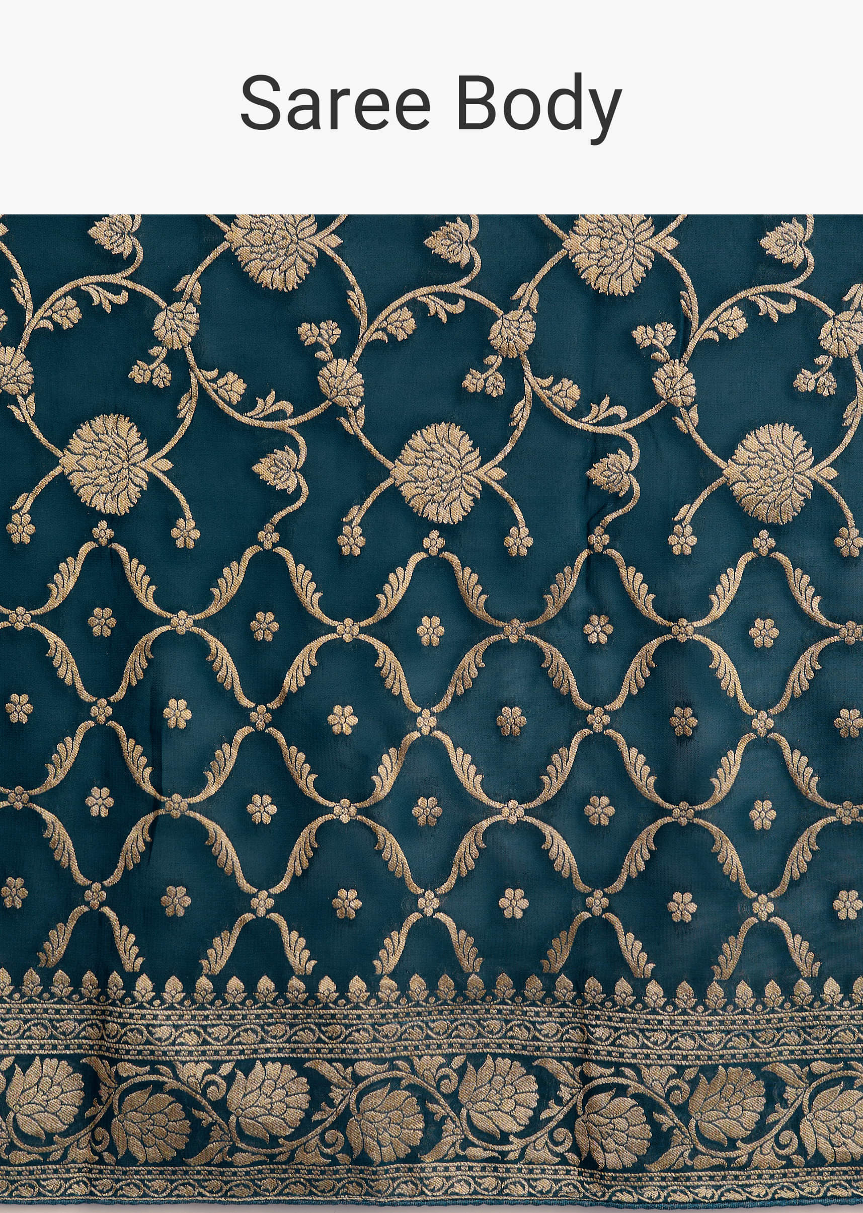 Peacock Blue Georgette Woven Saree With Floral Border - Image 9