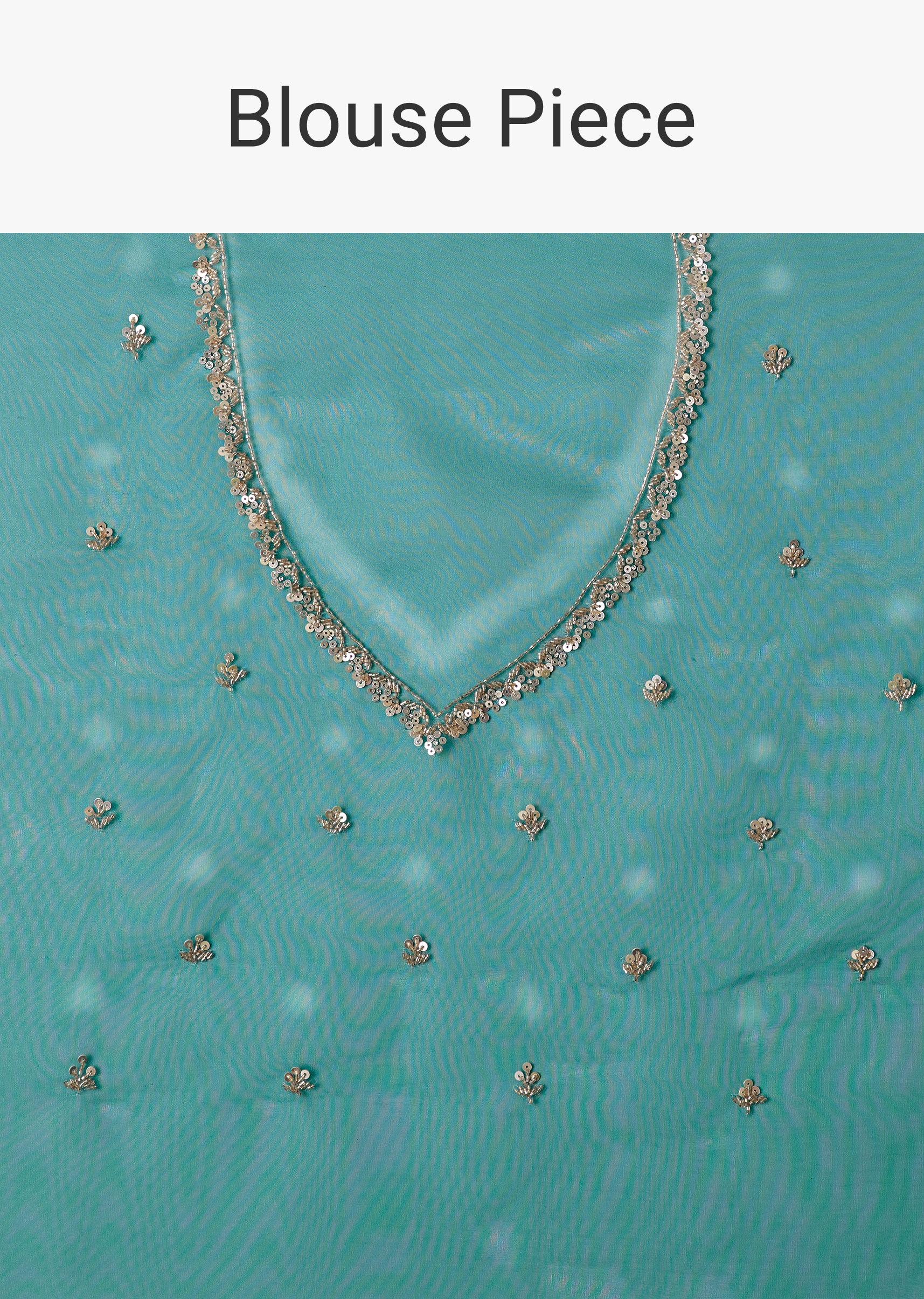Teal Green Glass Tissue Saree With Cutdana And Sequins Scallop Border - Image 10