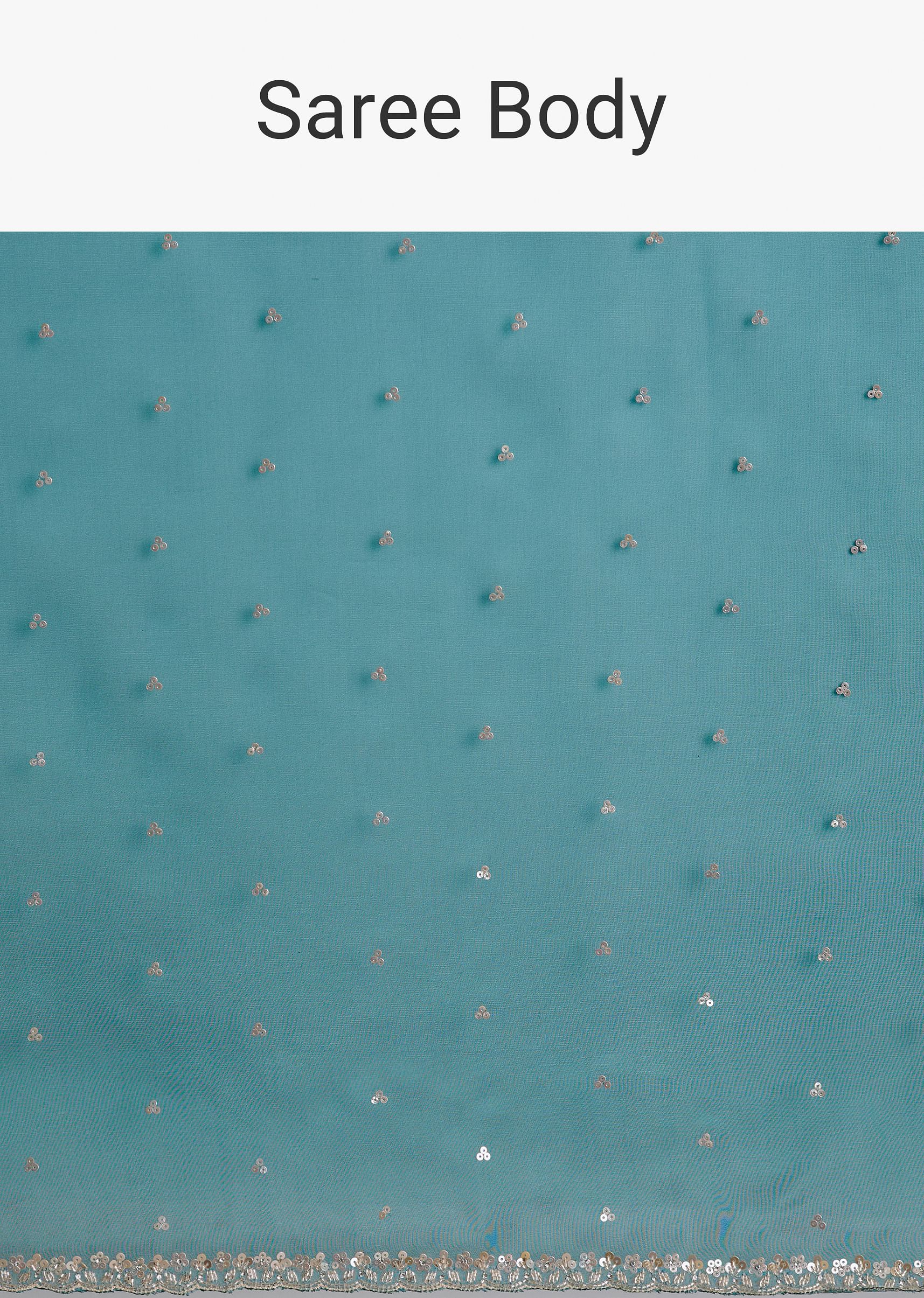 Teal Green Glass Tissue Saree With Cutdana And Sequins Scallop Border - Image 9