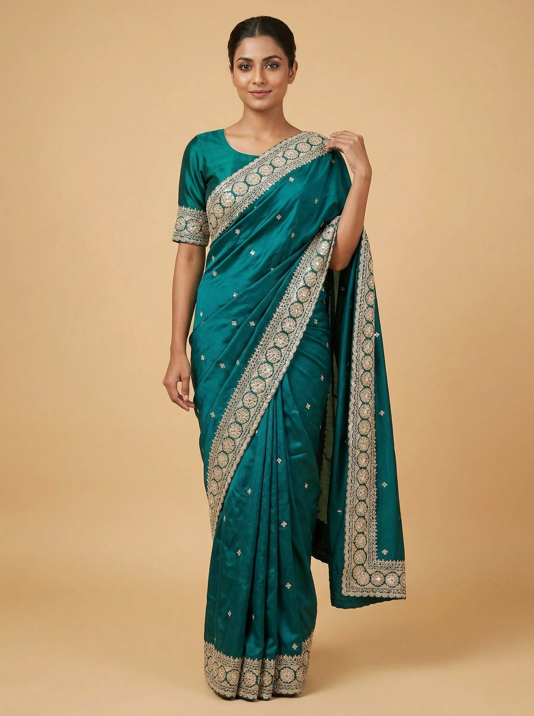 Peacock Blue Grand Embroidered Saree