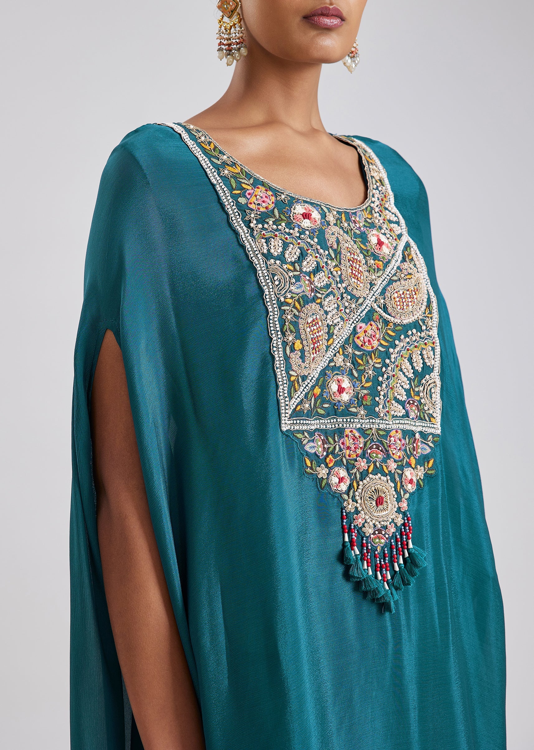 Peacock Blue Kaftan Top Palazzo Set - Image 2