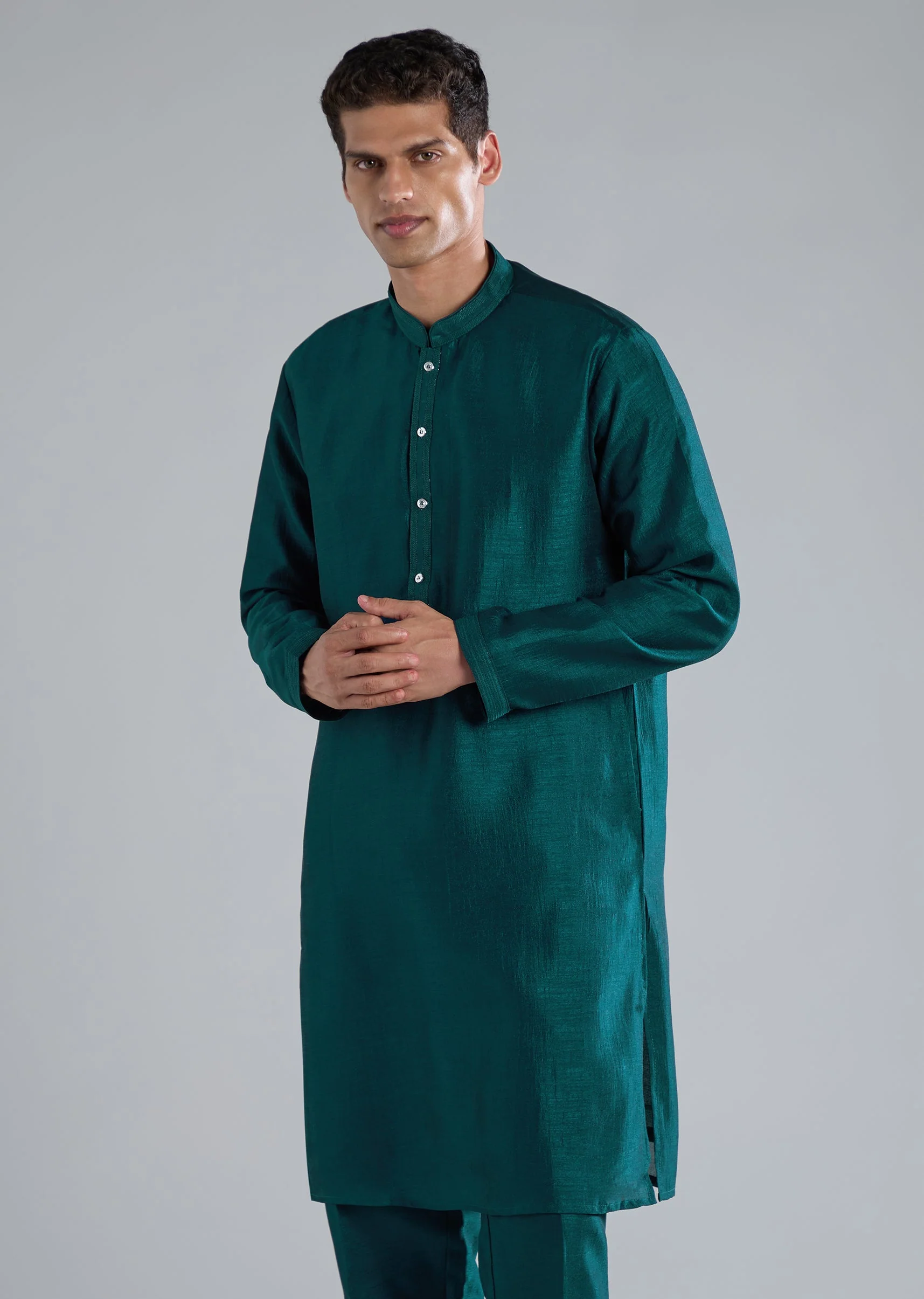 Peacock Blue Kurta Jacket Set With Mirror Thread And Resham Detailing - Image 6