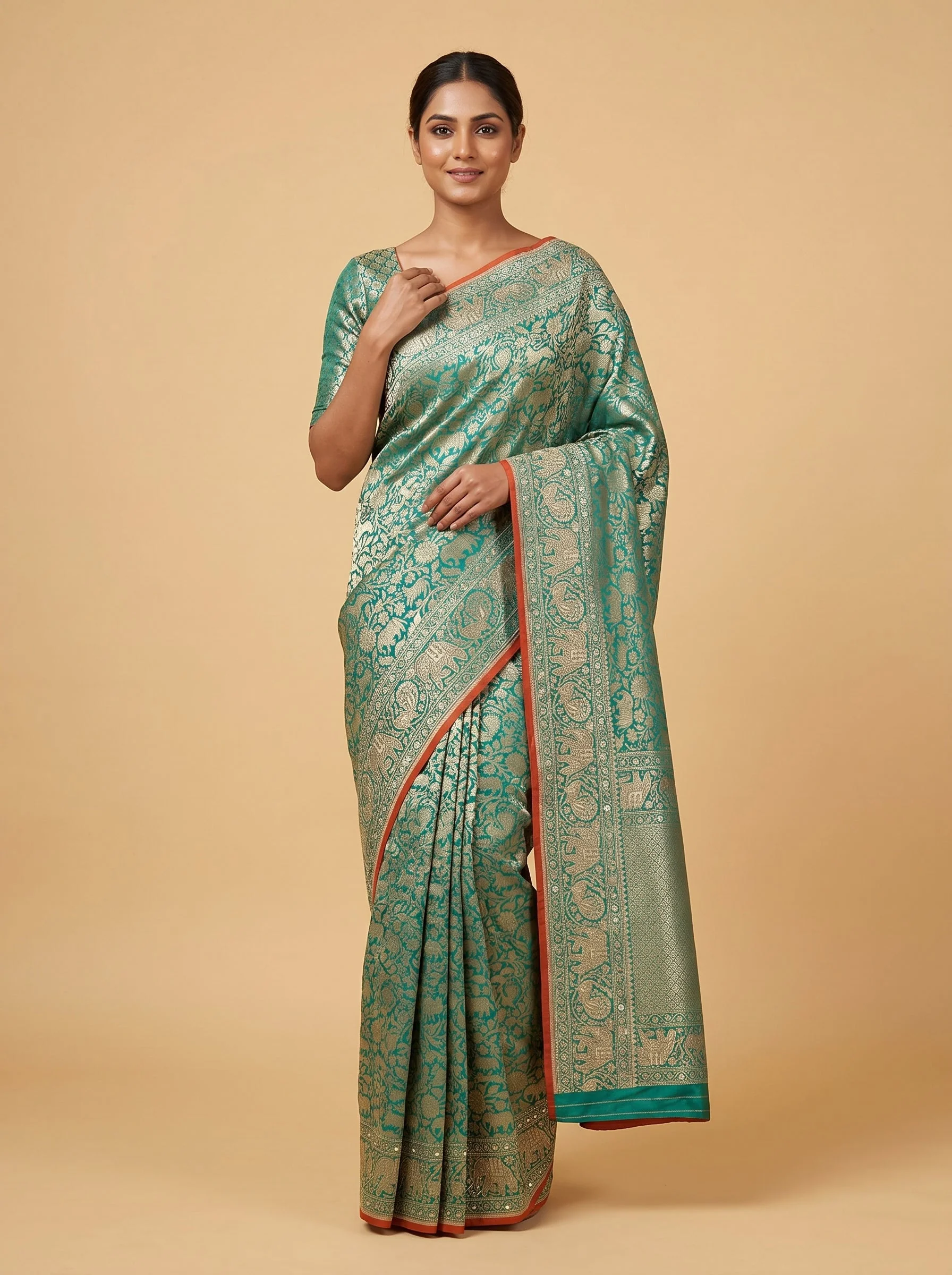 Peacock Blue Regal Detail Embroidered Saree