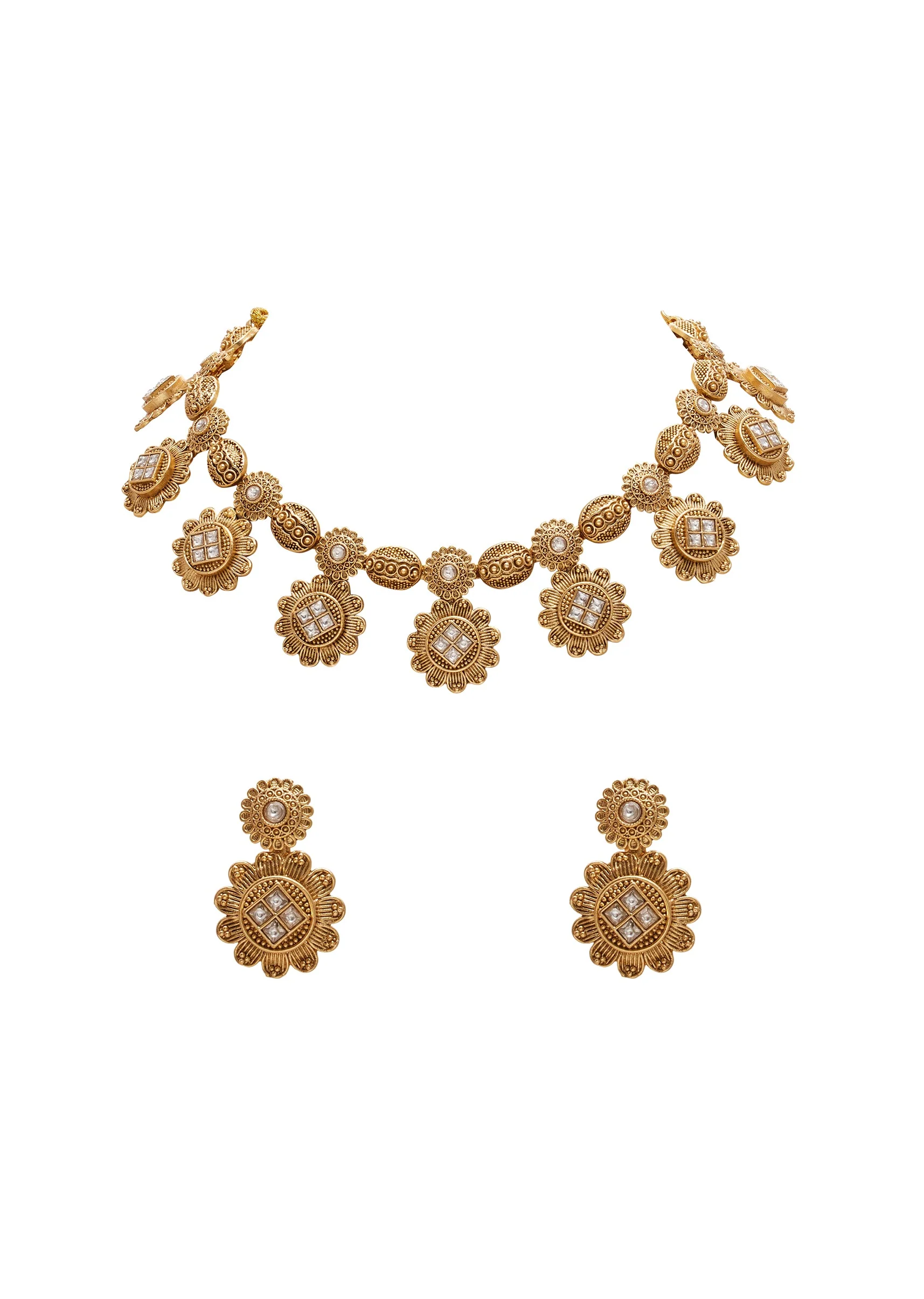 Pearl And Stone Drop Kundan Necklace Set