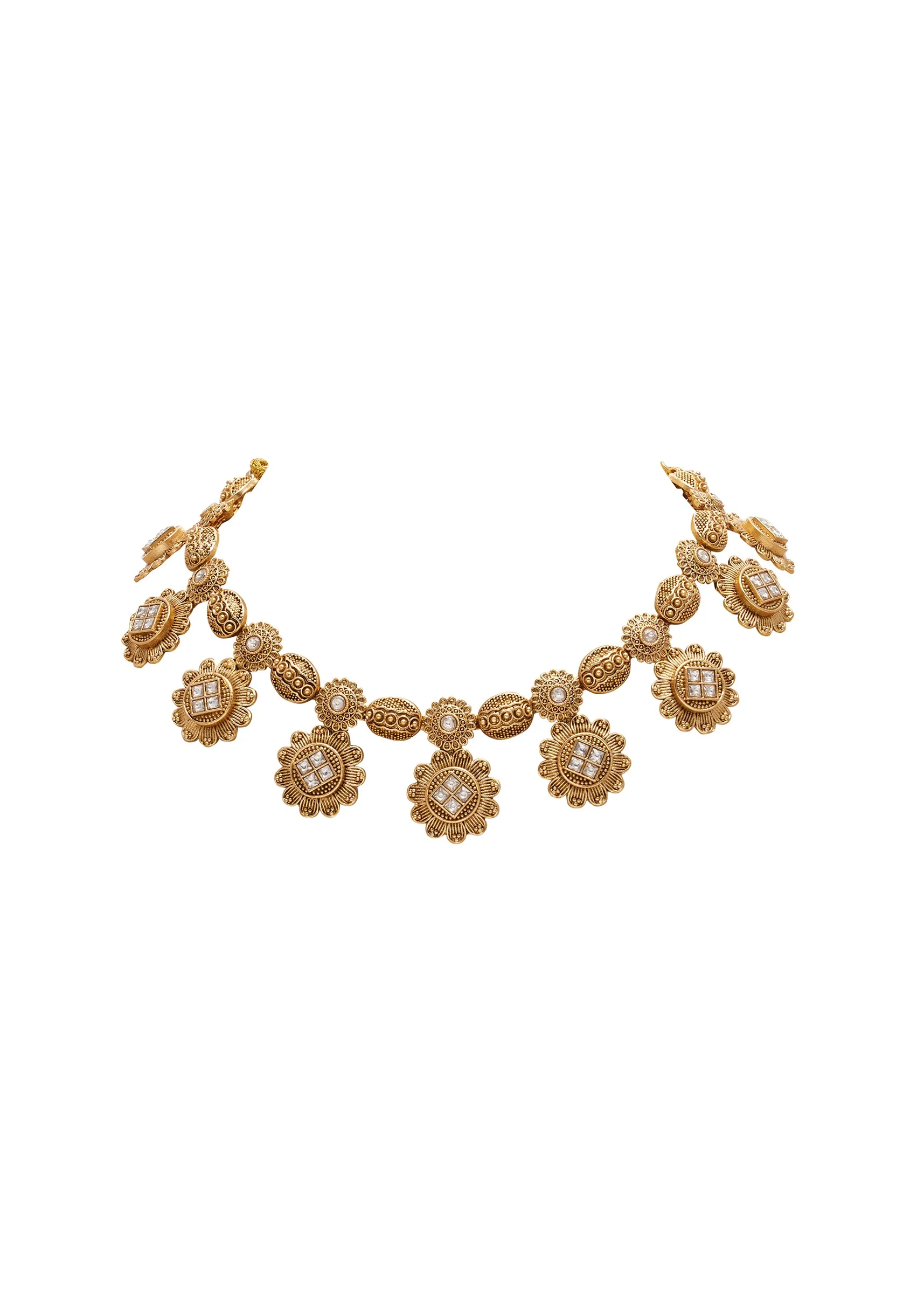 Pearl And Stone Drop Kundan Necklace Set - Image 2