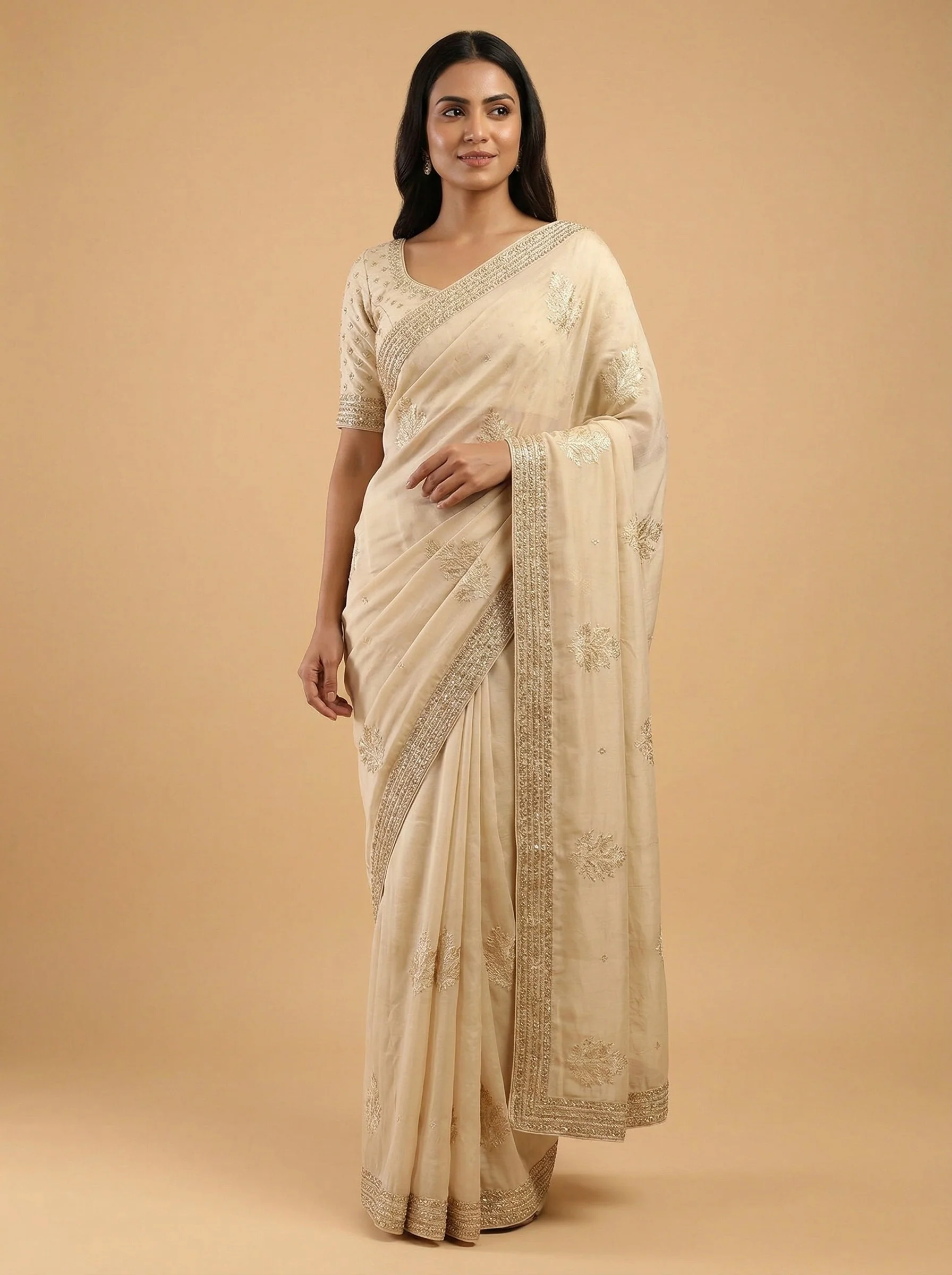 Pearl Ivory Embroidered Saree