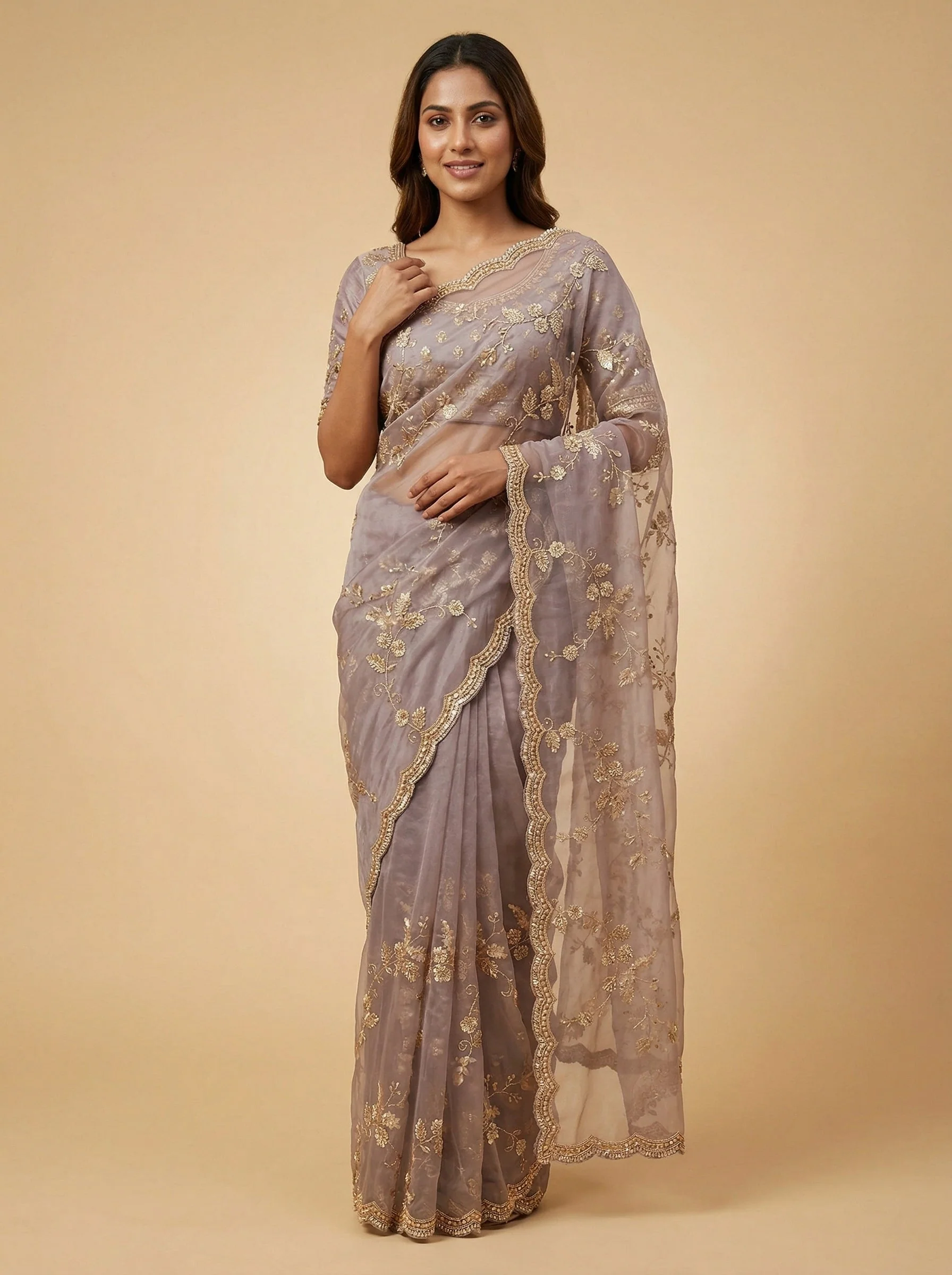 Pencil Grey Precise Embroidered Saree