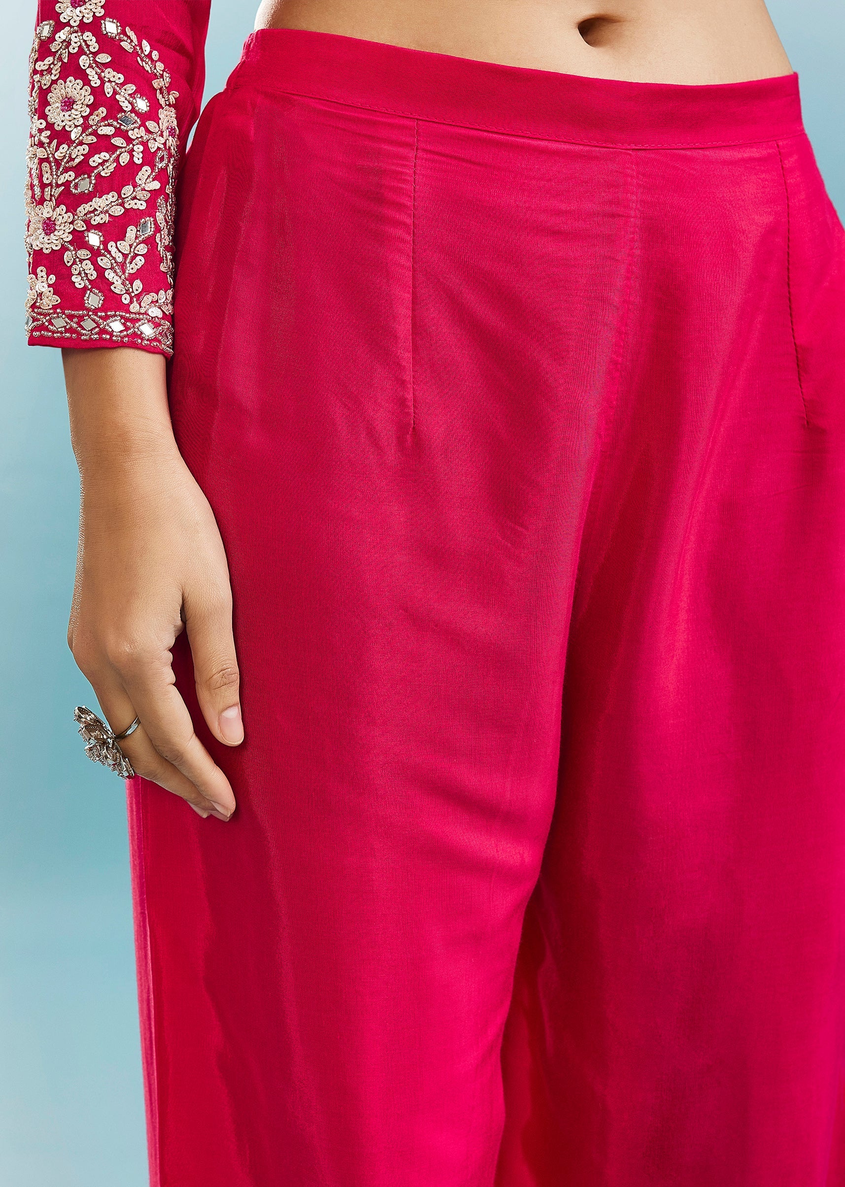 Pink Anarkali Set With Mirror And Beads Work - Image 6