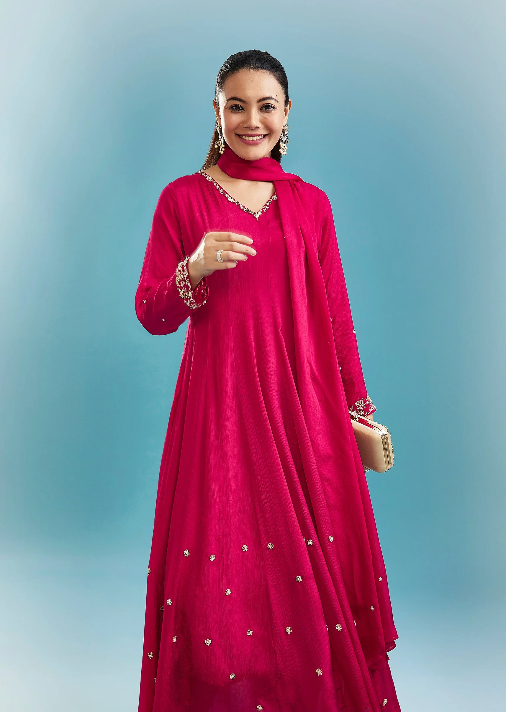 Pink Anarkali Set With Zardosi Work - Image 4