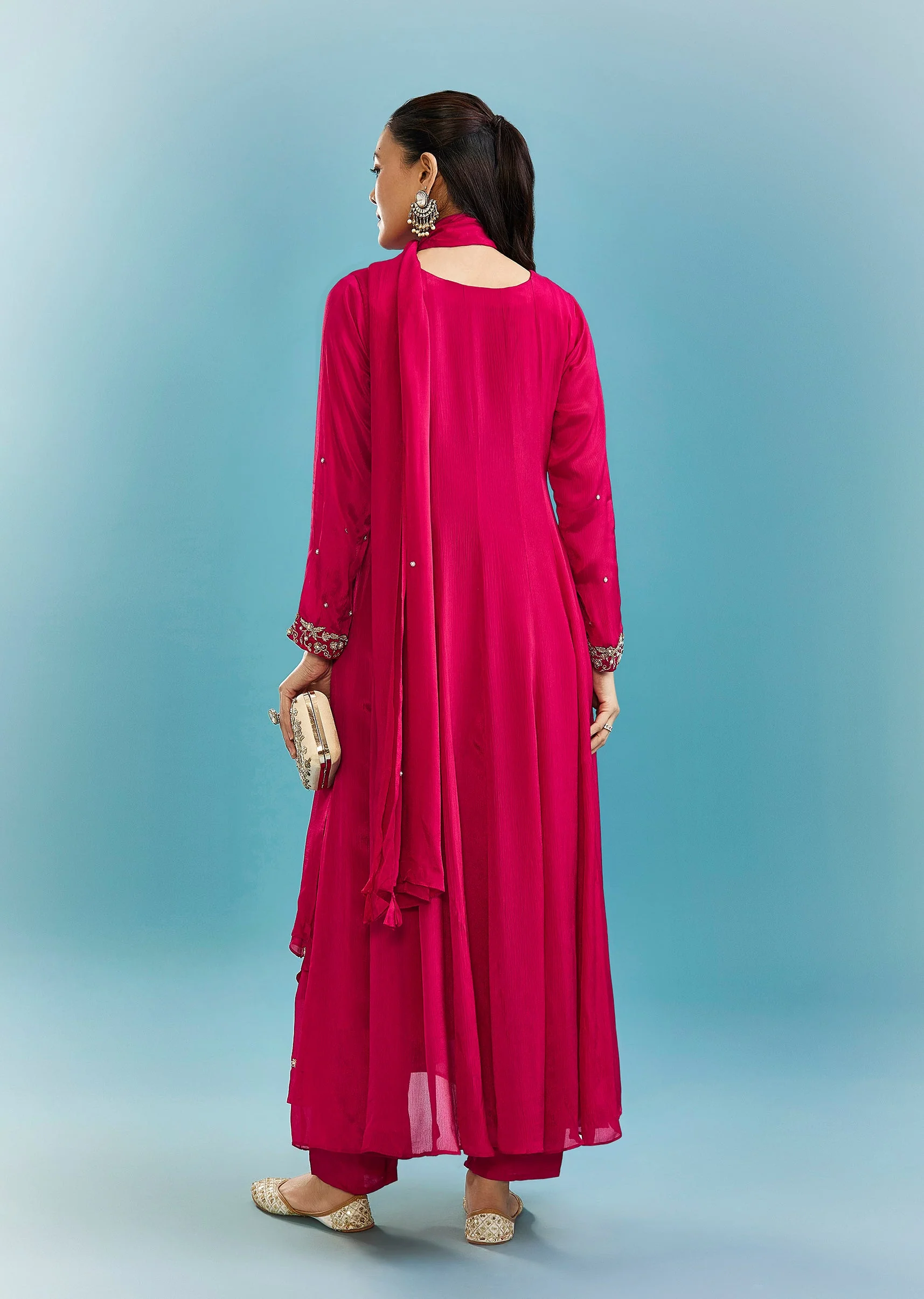 Pink Anarkali Set With Zardosi Work - Image 5