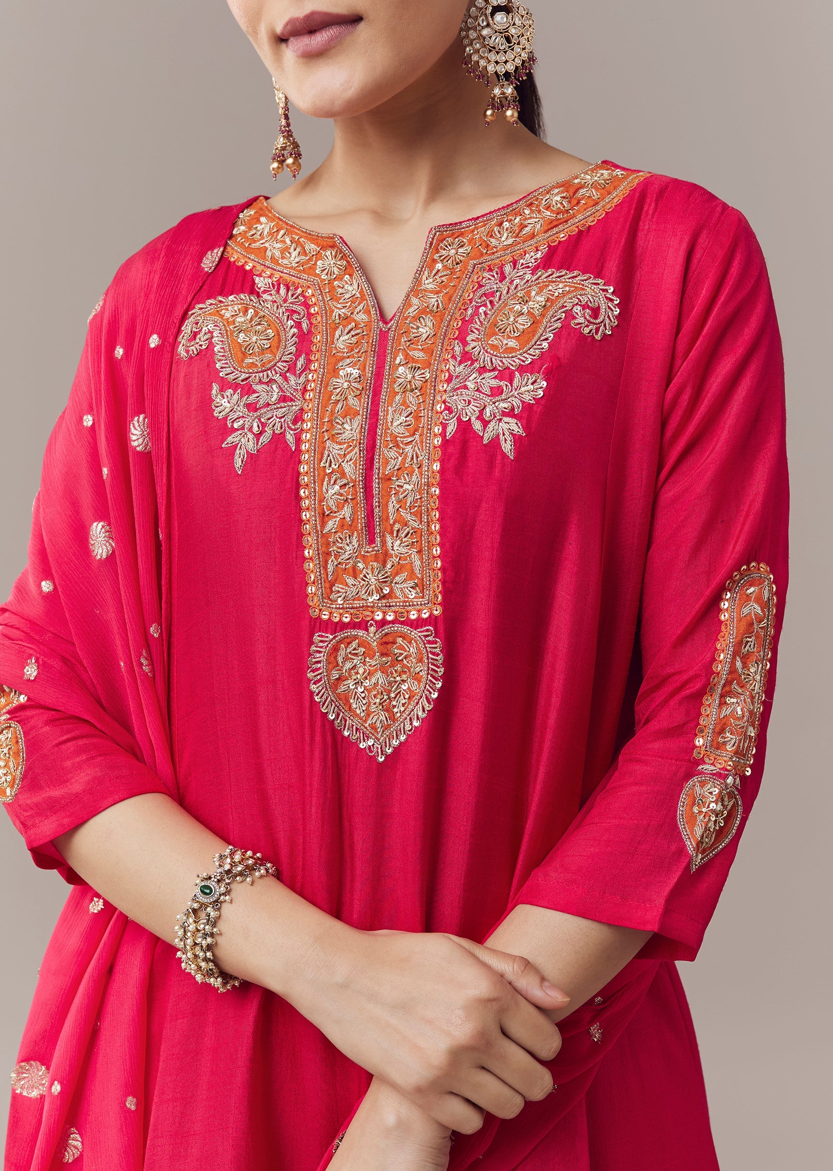 Pink Anarkali Suit With Color Pop Embroidery And Dupatta - Image 2