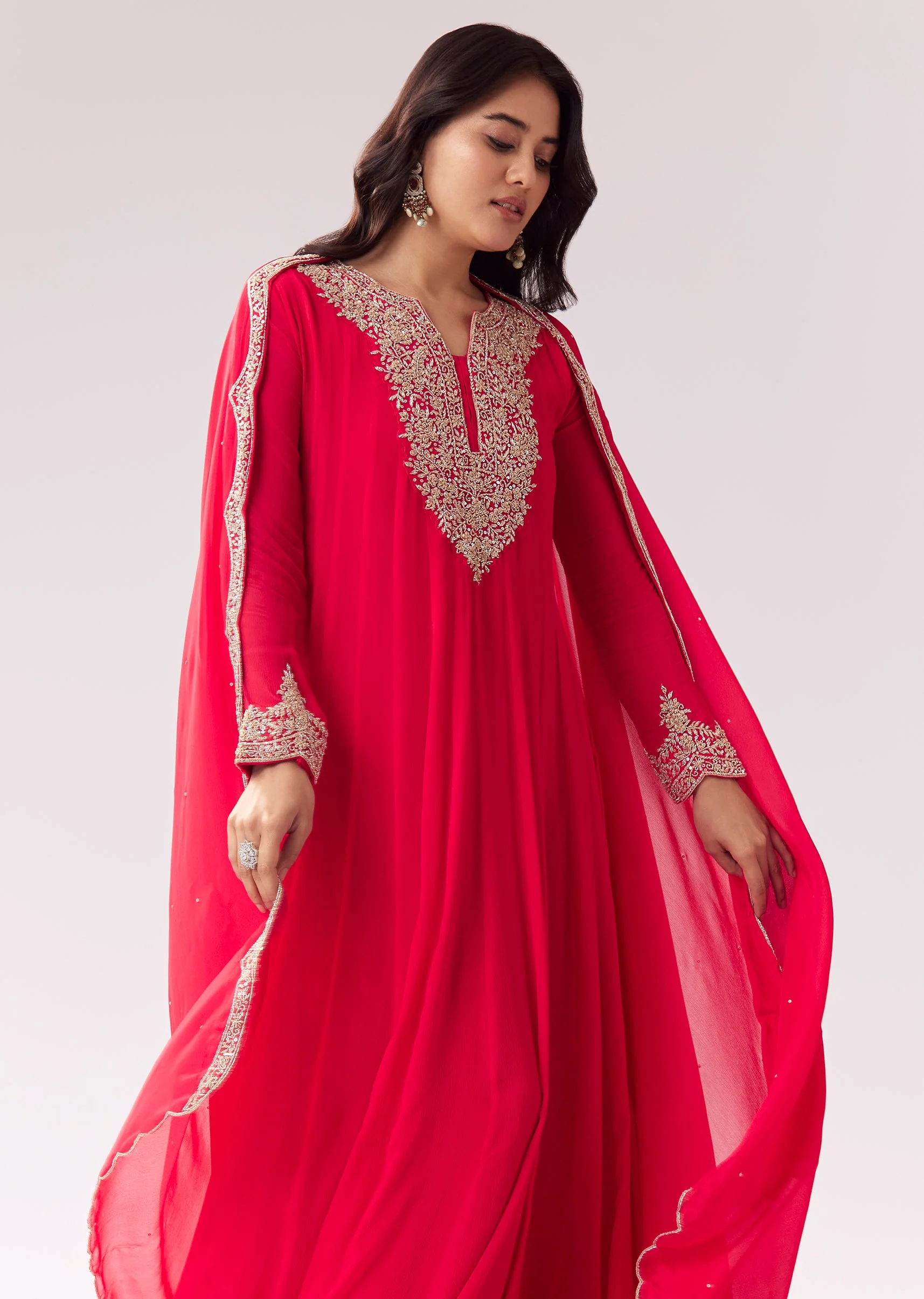 Pink Anarkali With Cutdana Work On Yoke And Sleeves - Image 4