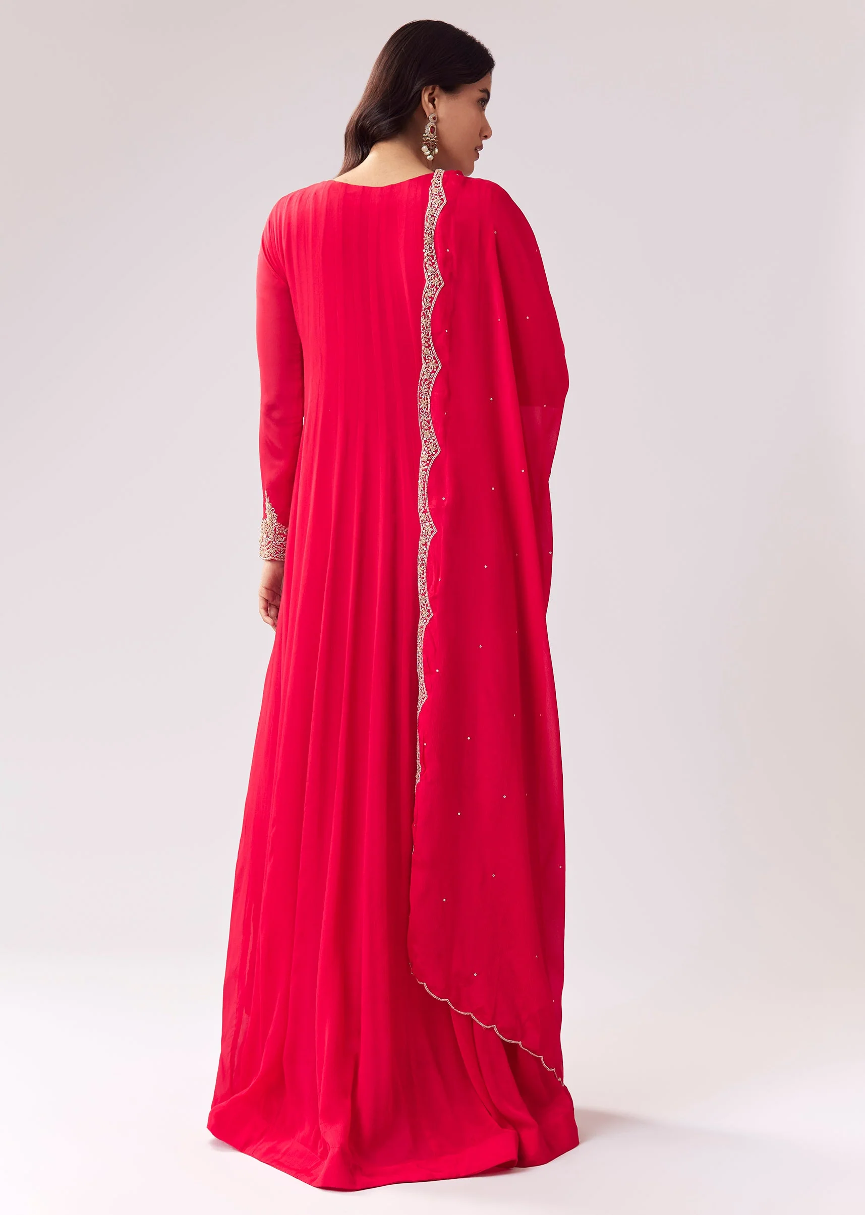 Pink Anarkali With Cutdana Work On Yoke And Sleeves - Image 5
