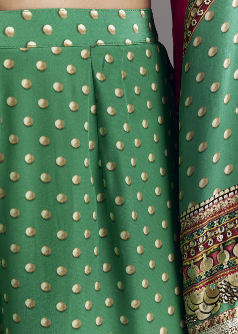 Pink And Green Printed Kurta Palazzo Set - Image 5