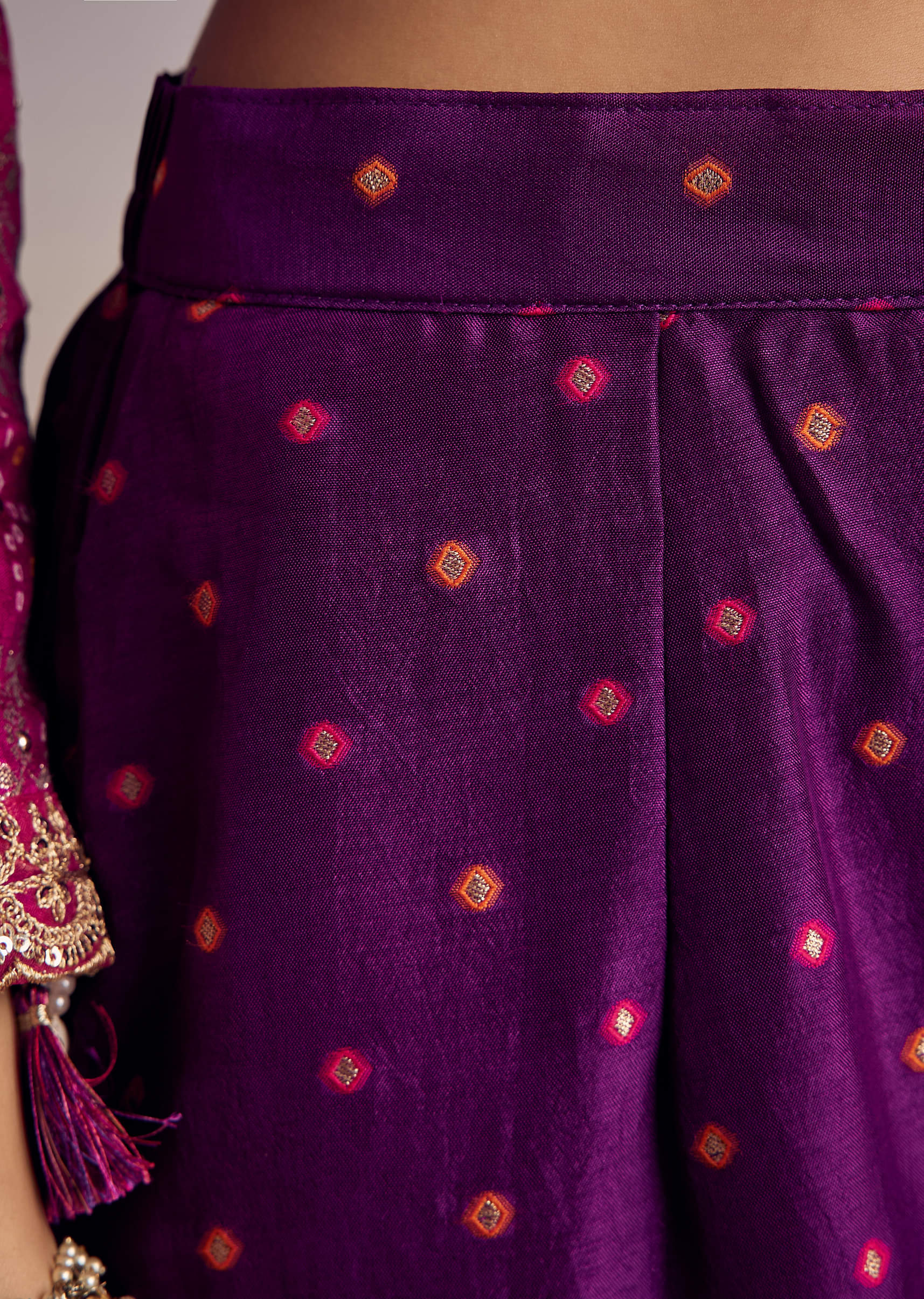 Pink And Purple Ombre Bandhani Anarkali Suit With Zardosi Neckline - Image 6
