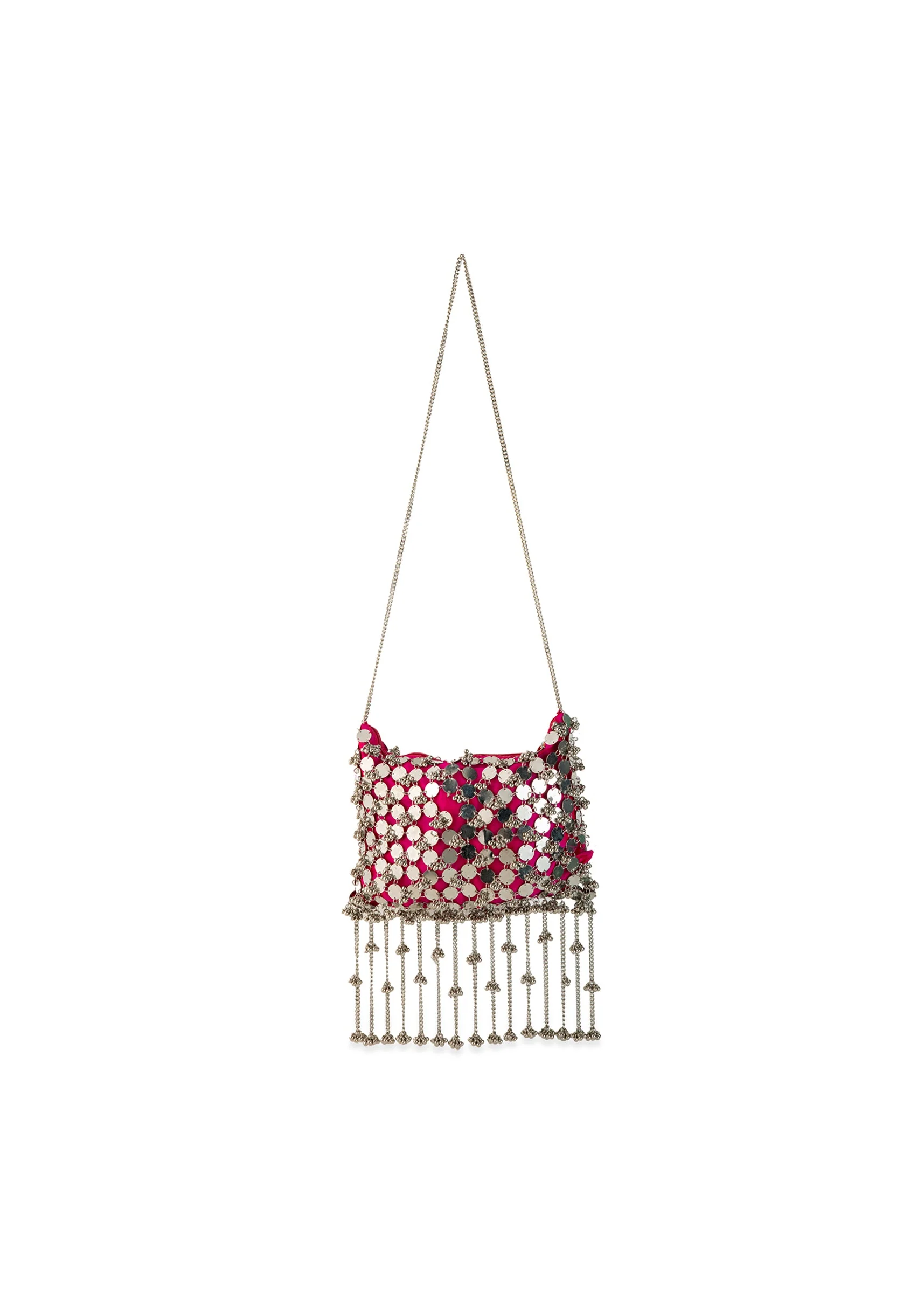 Pink and Silver Mirror Disc Tassel Bag - Image 2