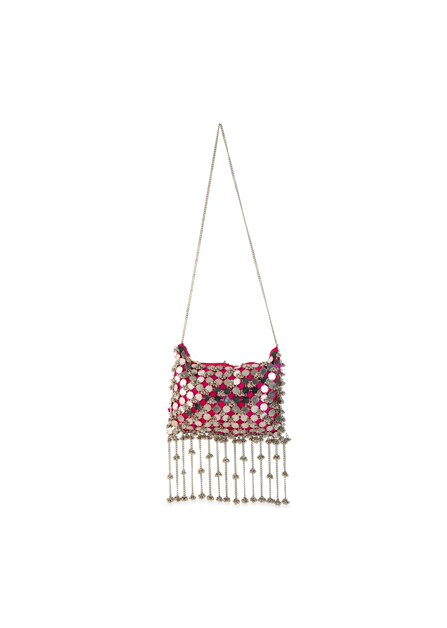 Pink and Silver Mirror Disc Tassel Bag - Image 3