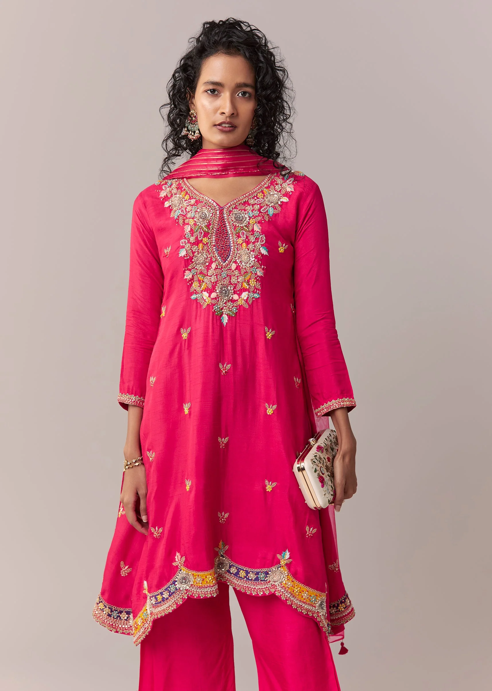 Pink Asymmetric Short Anarkali Set With Dupatta - Image 4