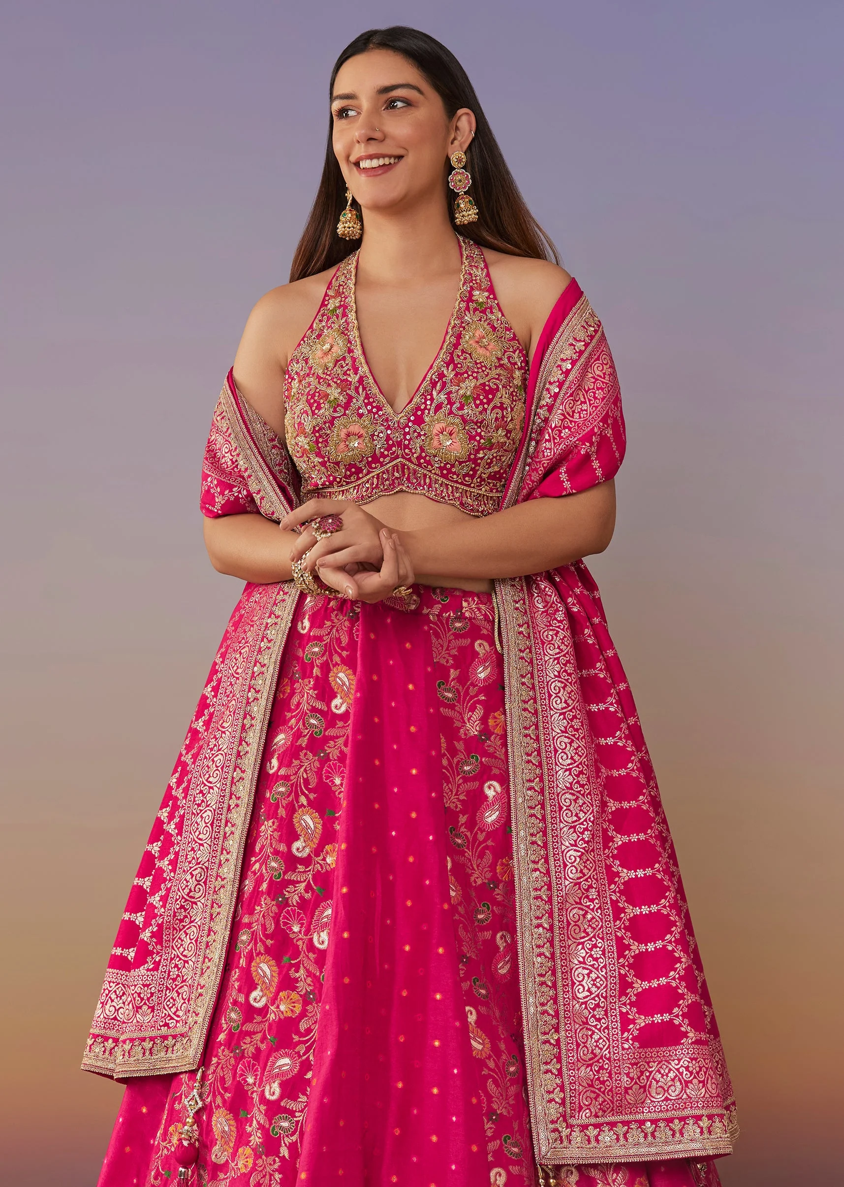 Pink Banarasi Silk And Bridesmaid Lehengas - Image 5