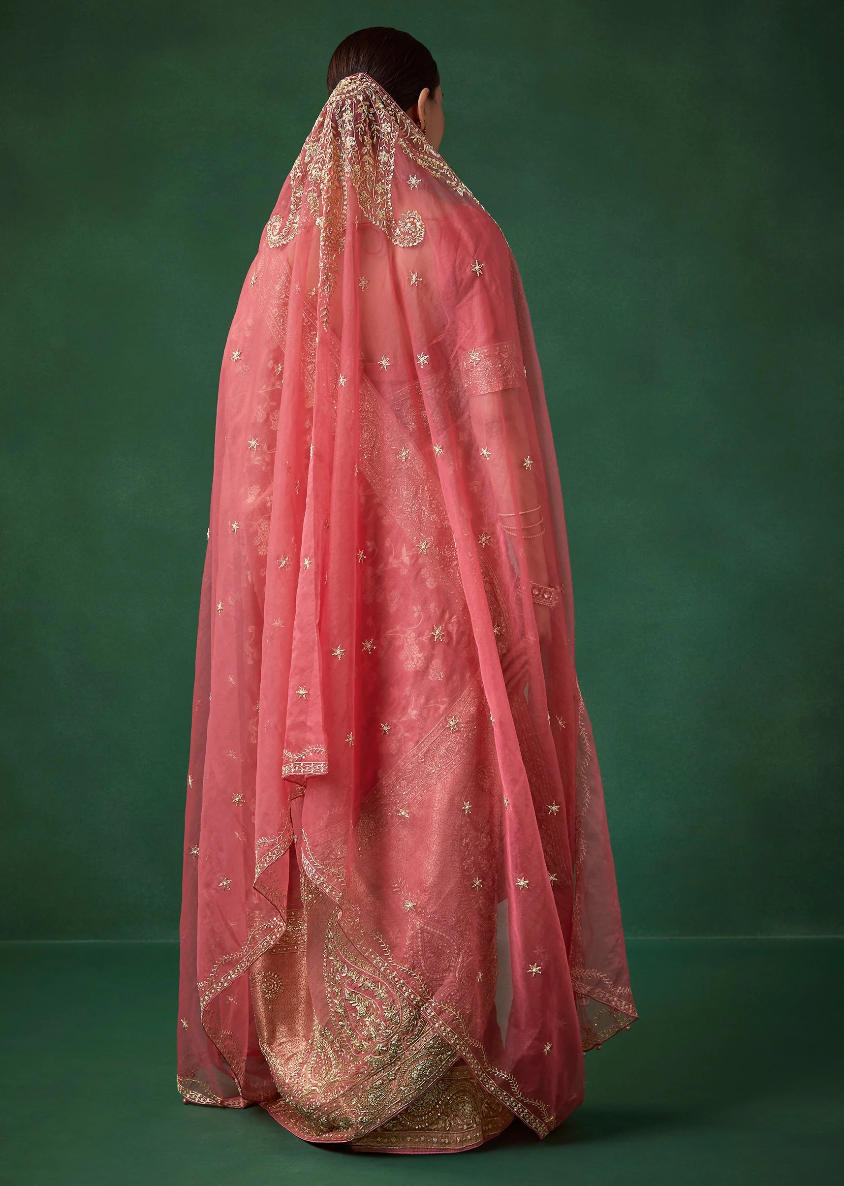 Pink Banarasi Silk Floral Jaal Weave Saree with Unstitched Blouse - Image 4