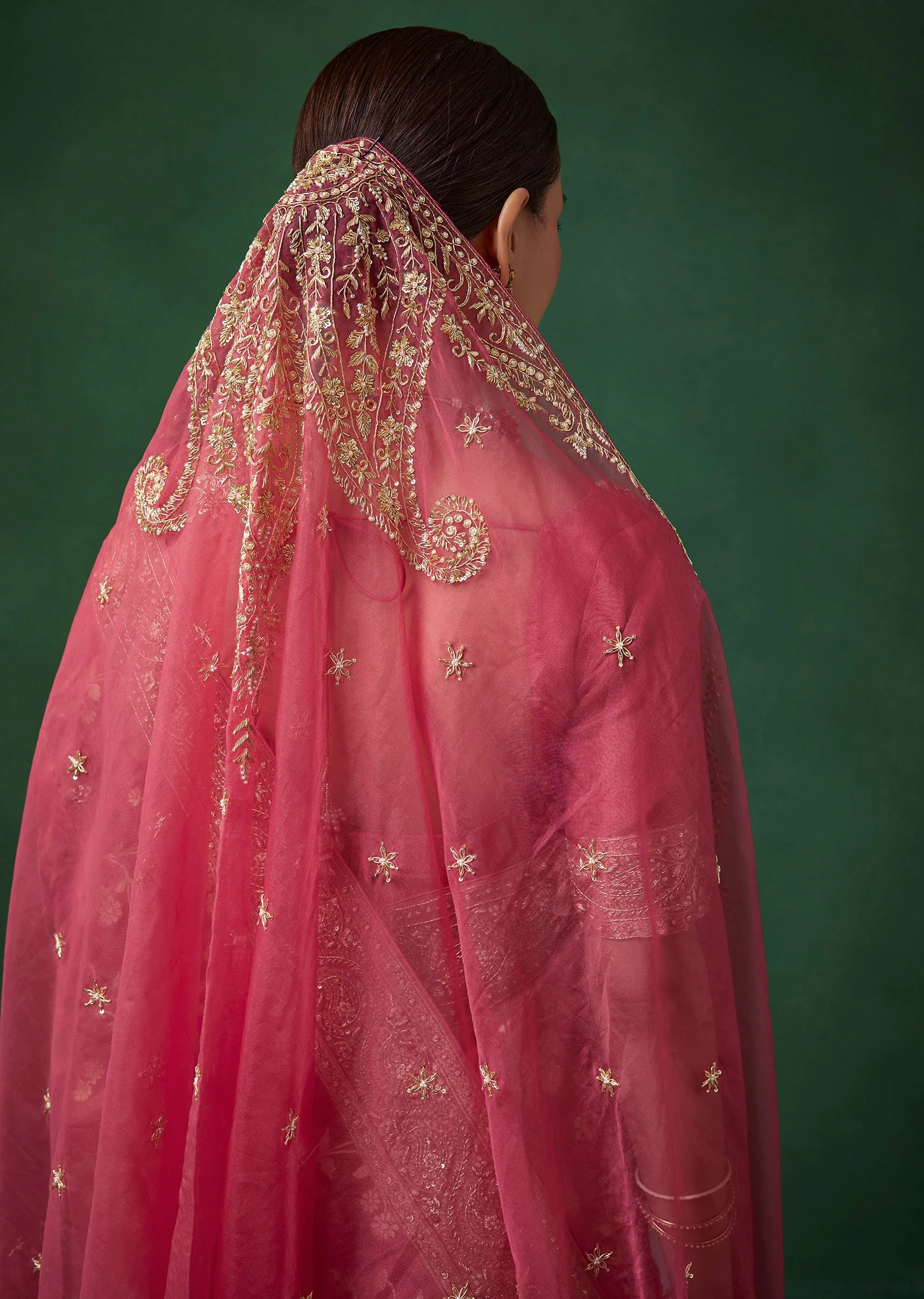 Pink Banarasi Silk Floral Jaal Weave Saree with Unstitched Blouse - Image 6