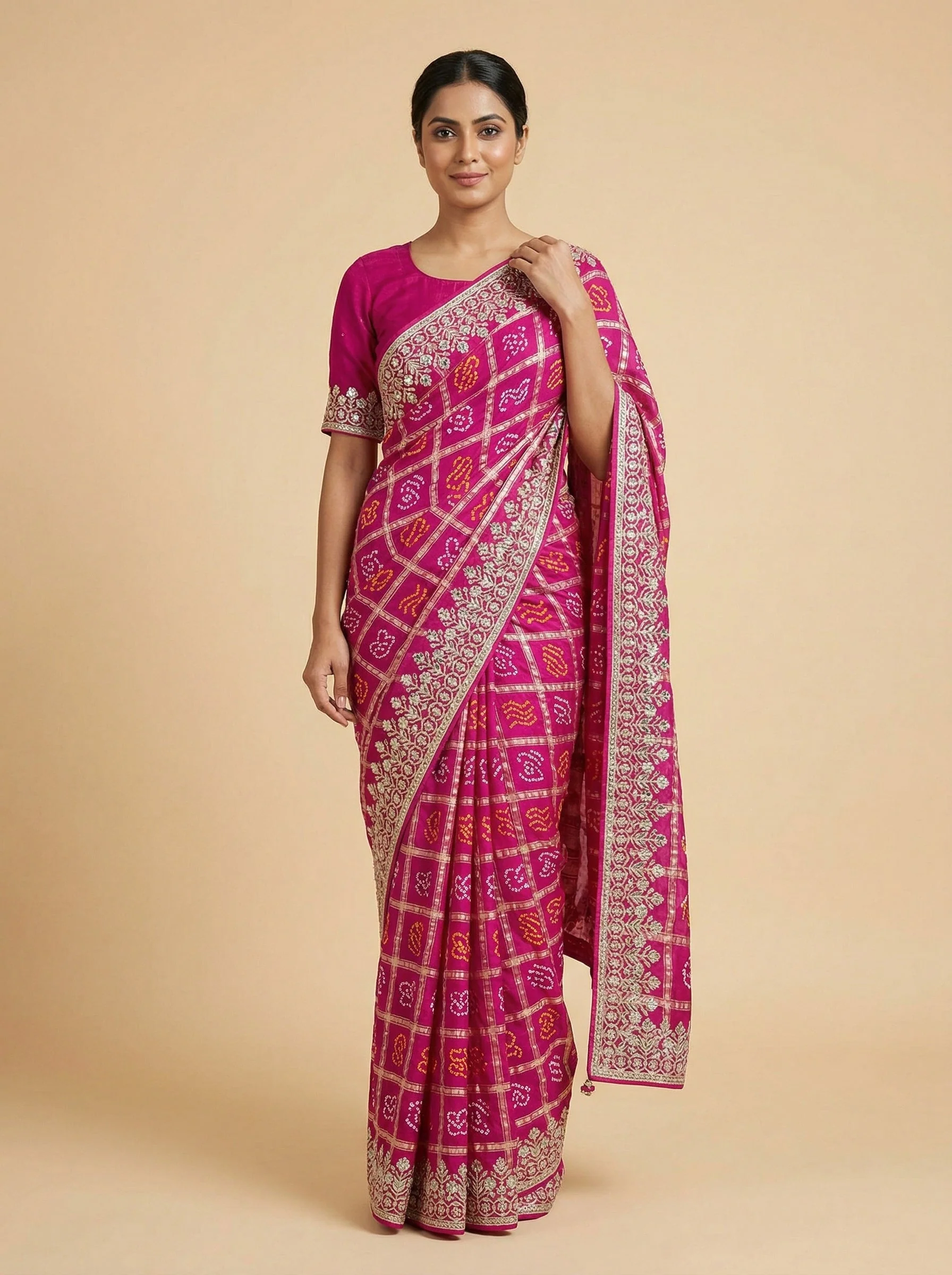 Pink Bandhini Heritage Saree
