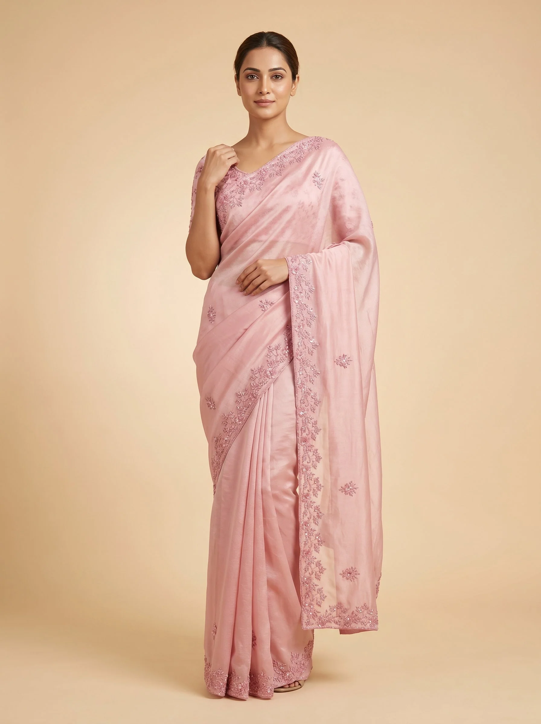 Pink Bloom Veil Embroidered Saree