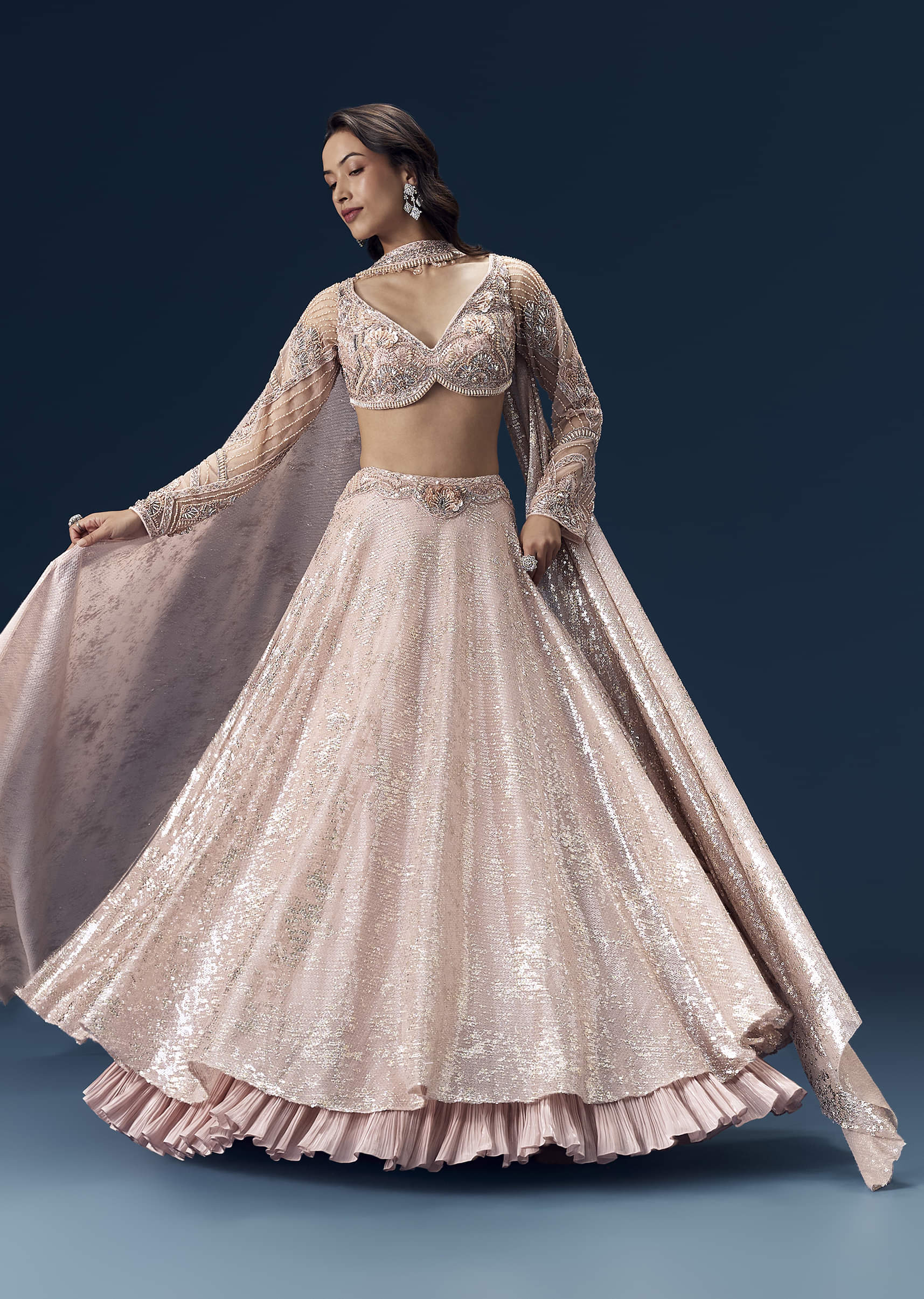 Pink Bridesmaid Lehega with Choker Dupatta - Image 4