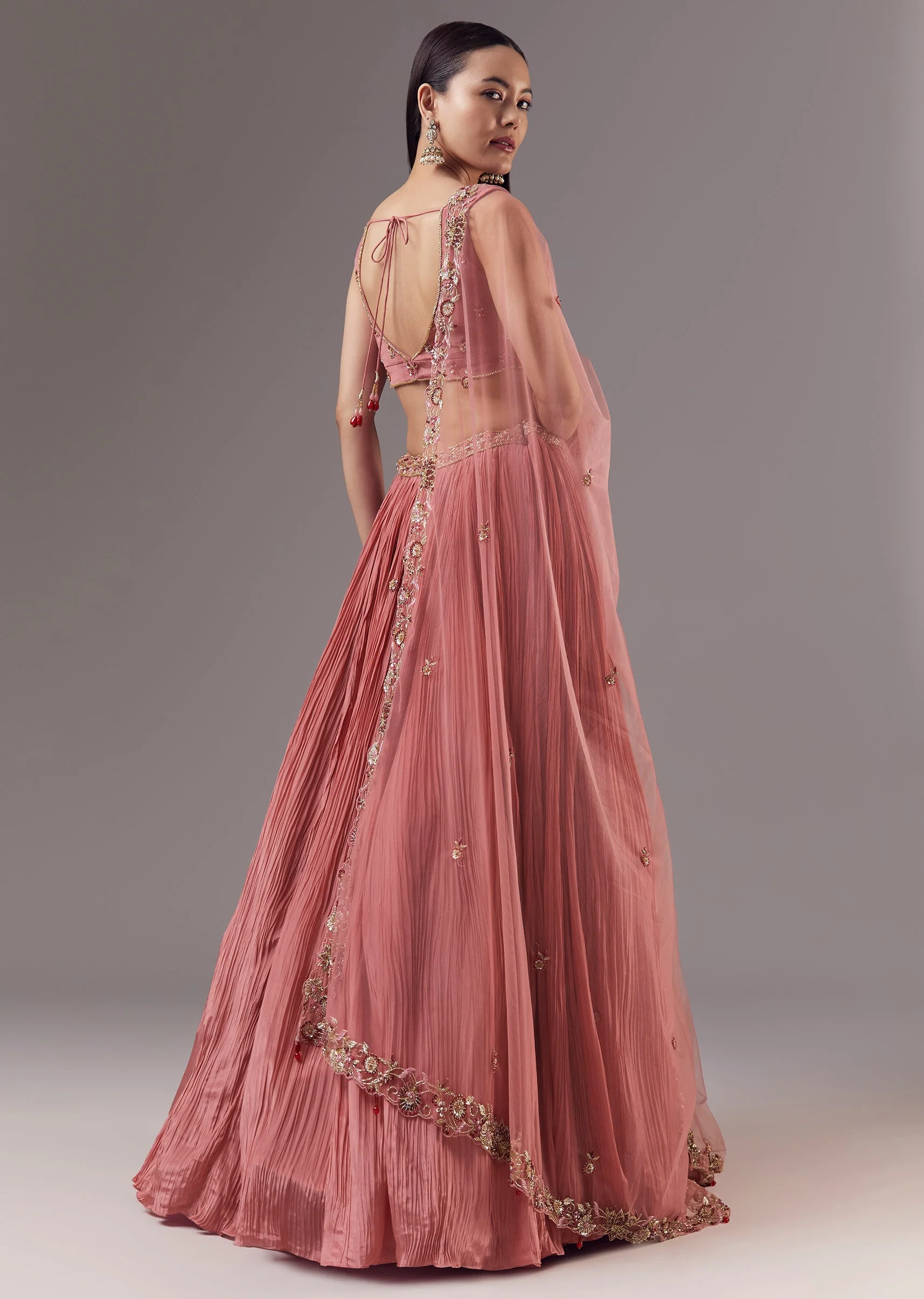 Pink Bridesmaid Lehenga Set with Zardozi Work - Image 2