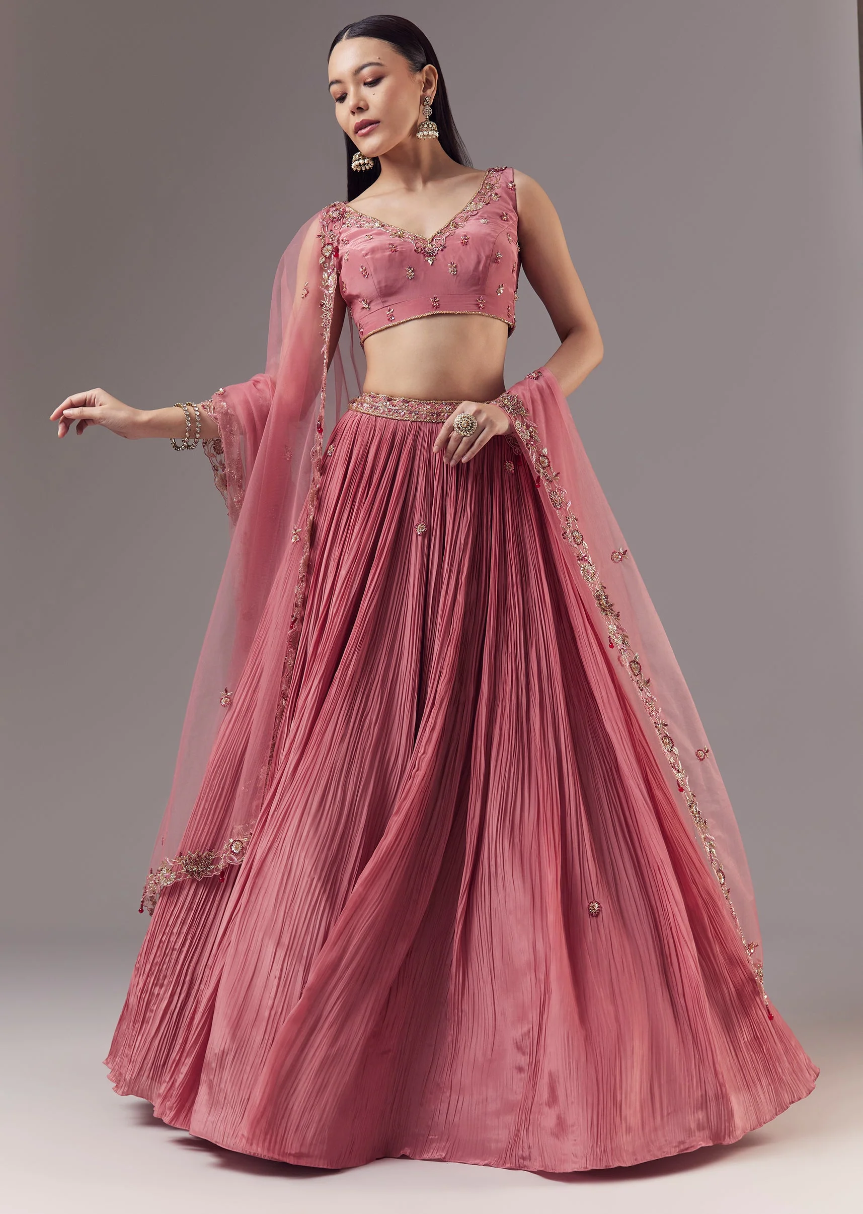 Pink Bridesmaid Lehenga Set with Zardozi Work - Image 4