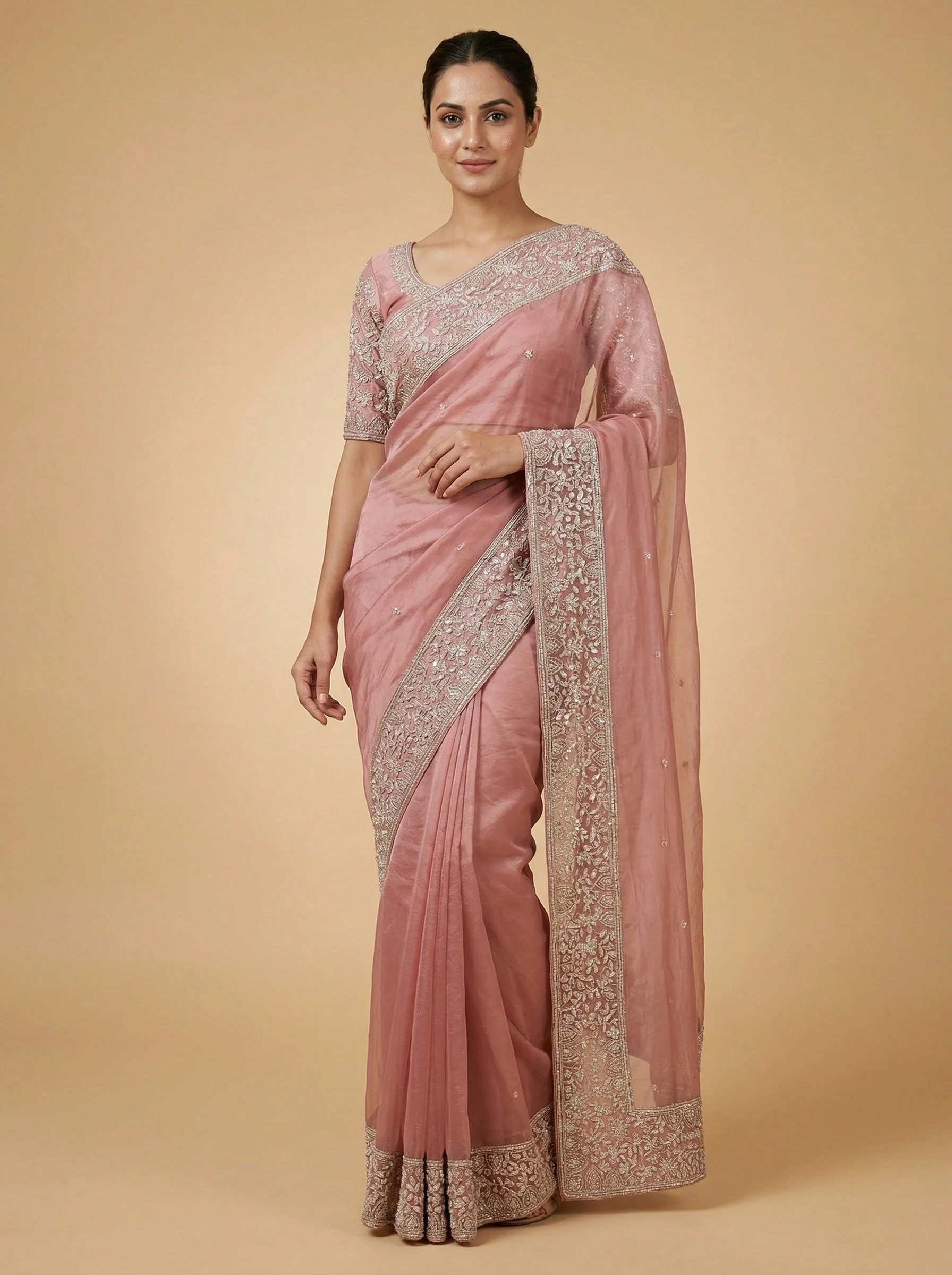 Pink Brilliant Embroidered Saree