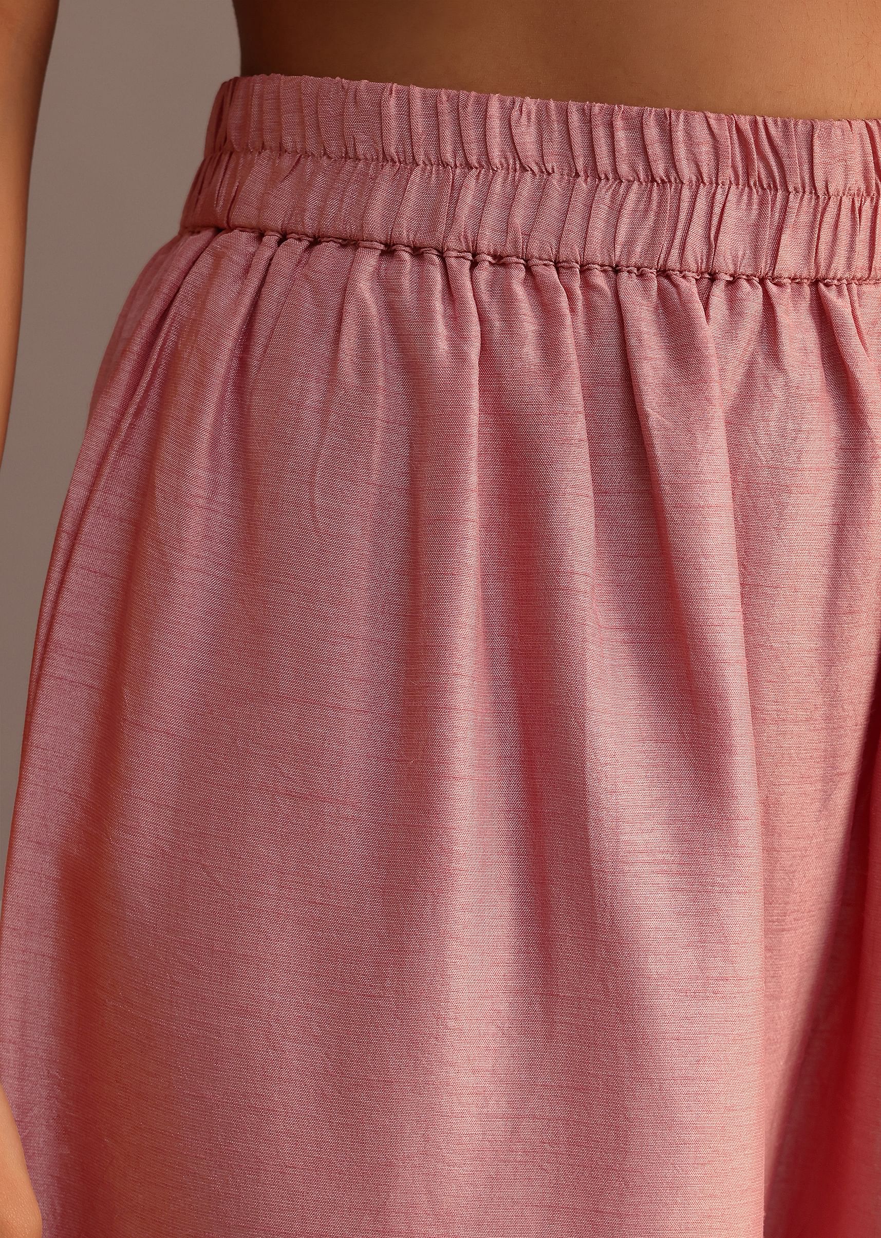 Pink Brocade Weave Kurti Palazzo Suit With Dupatta - Image 7