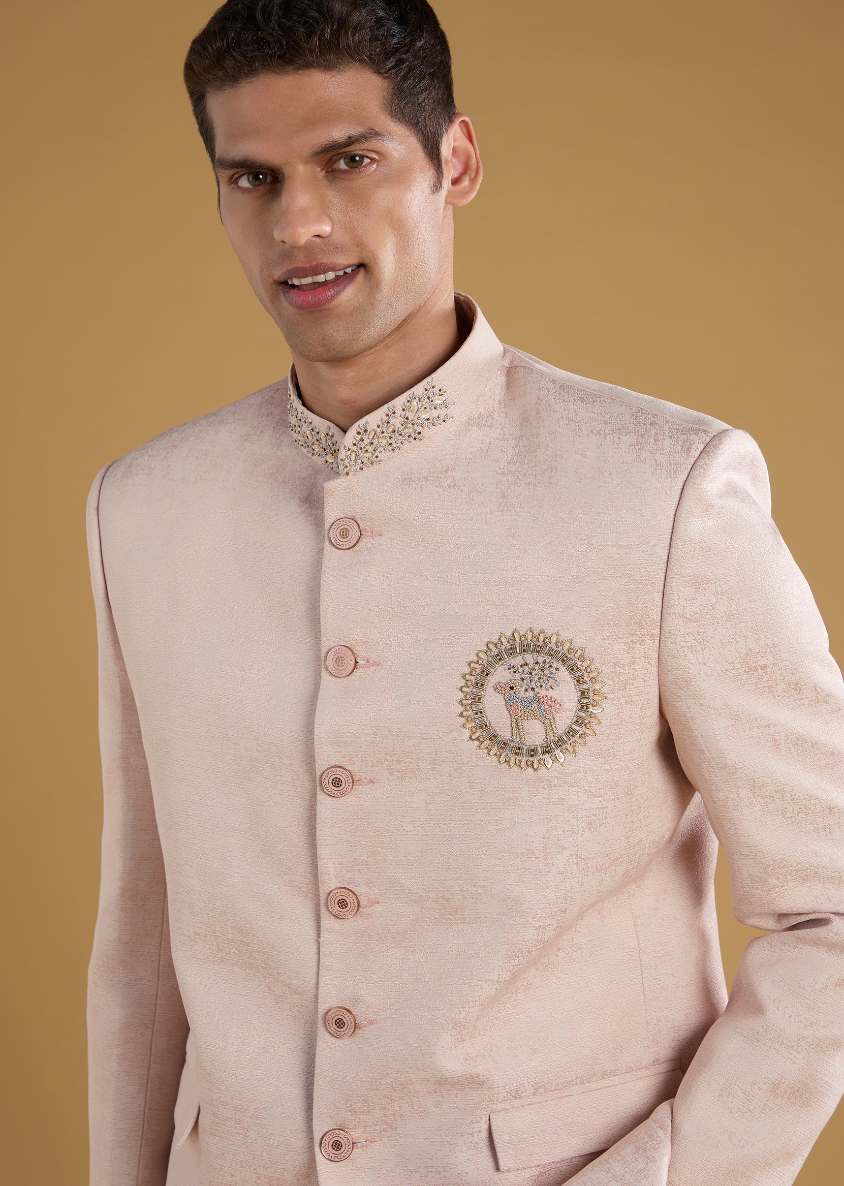 Pink Button Front Jodhpuri and Pant Set - Image 2