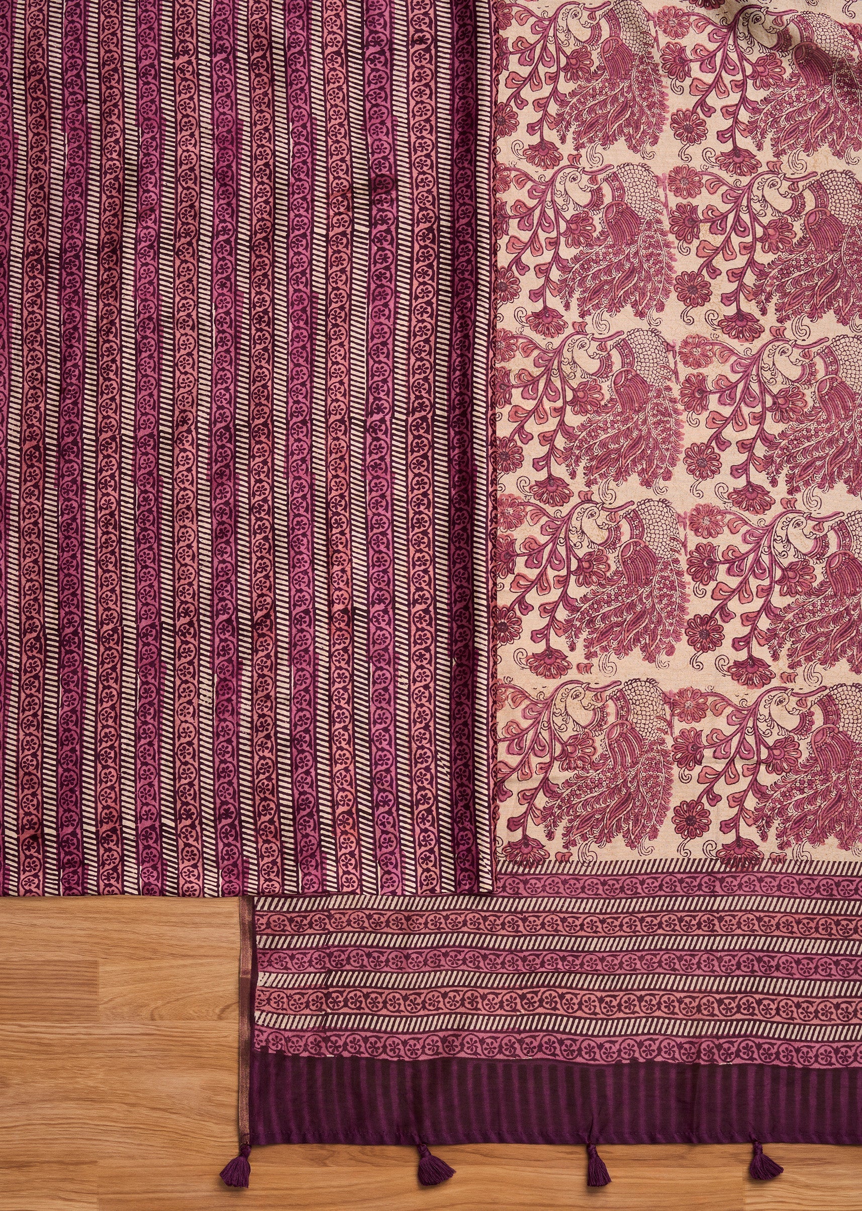Pink Chanderi Printed Unstitched Suit Set - Image 2