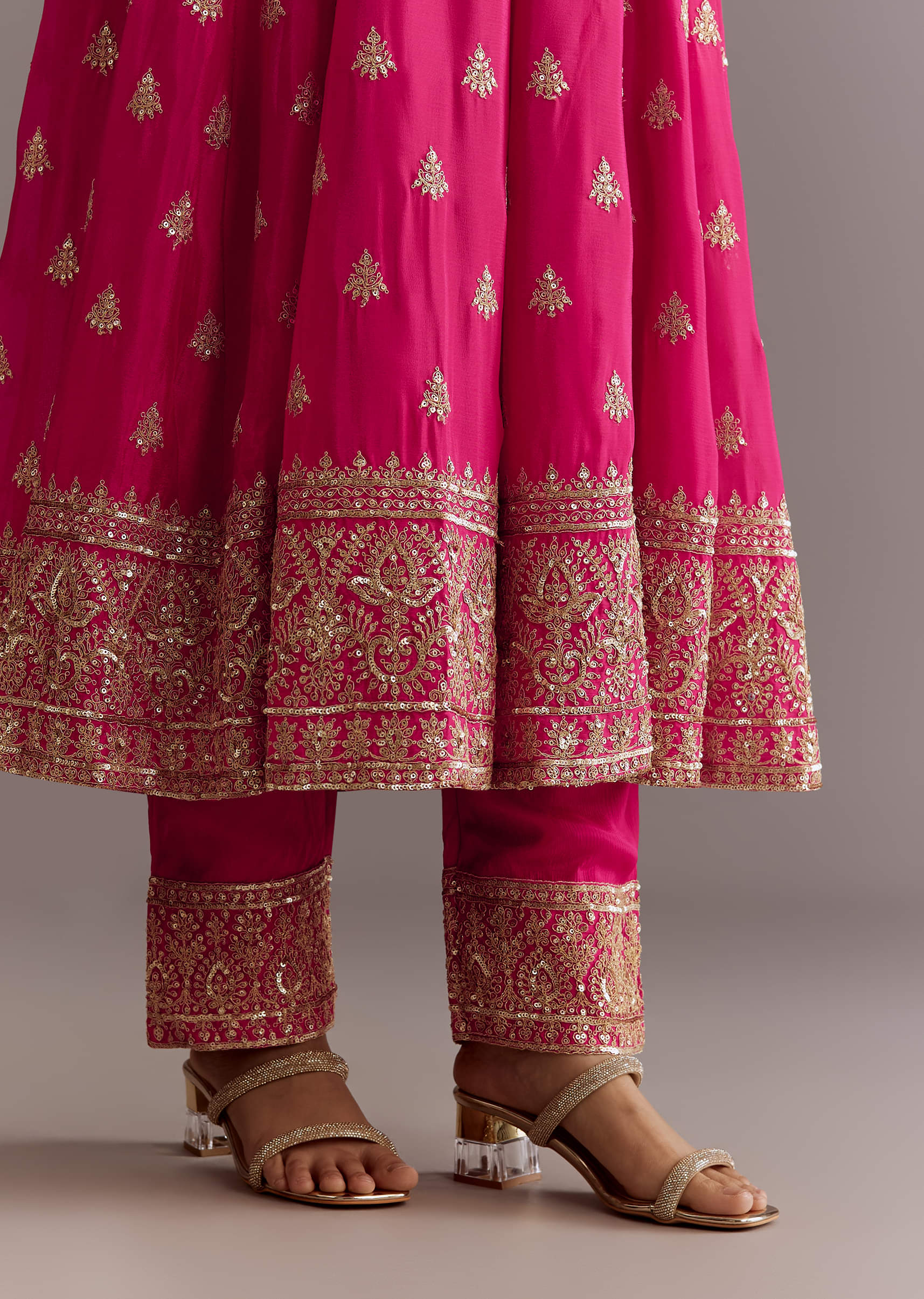 Pink Chinon Hand Embroidered Anarkali Suit With Dupatta - Image 6
