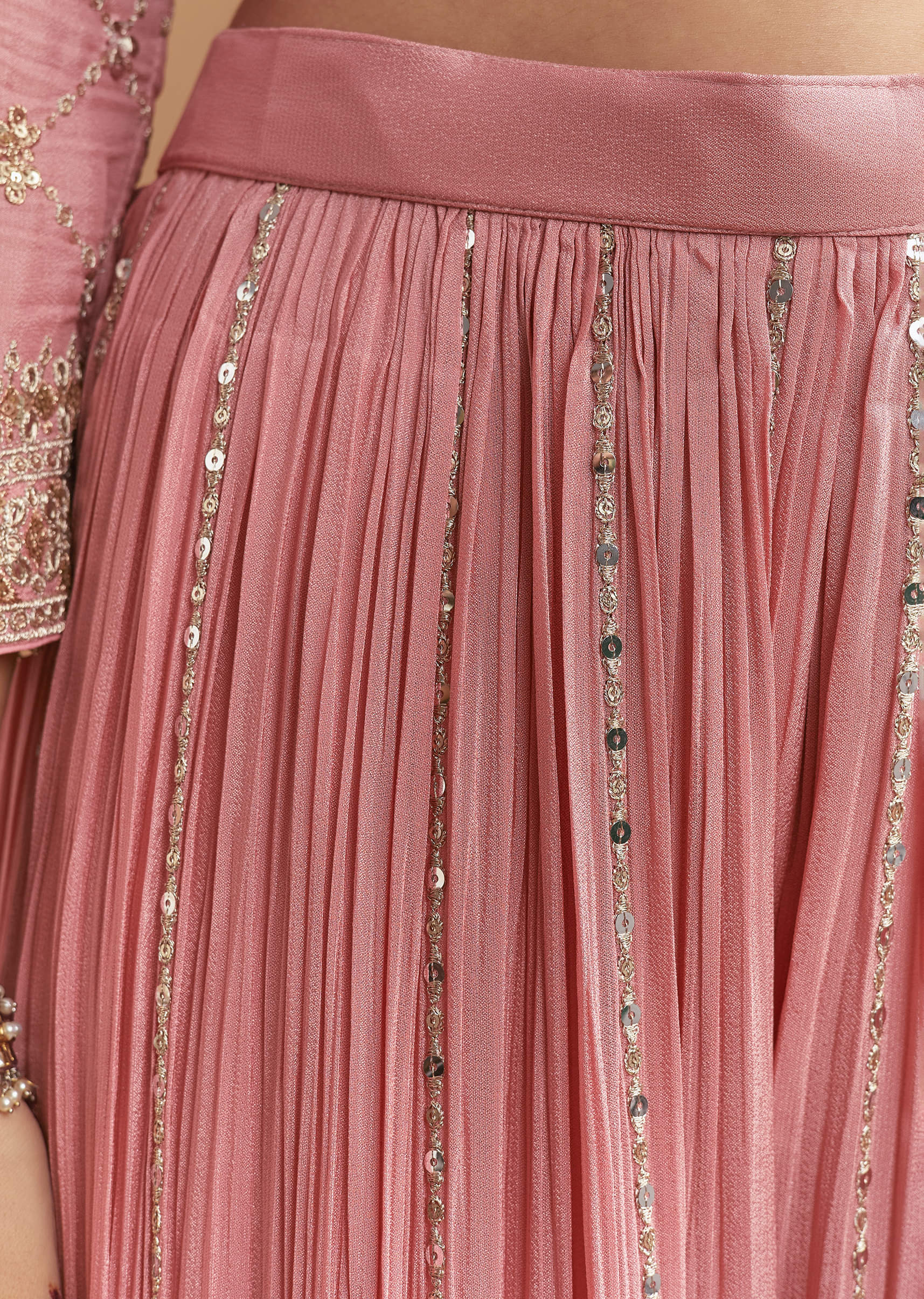 Pink Chinon Palazzo Suit With Intricate Hand Work - Image 6