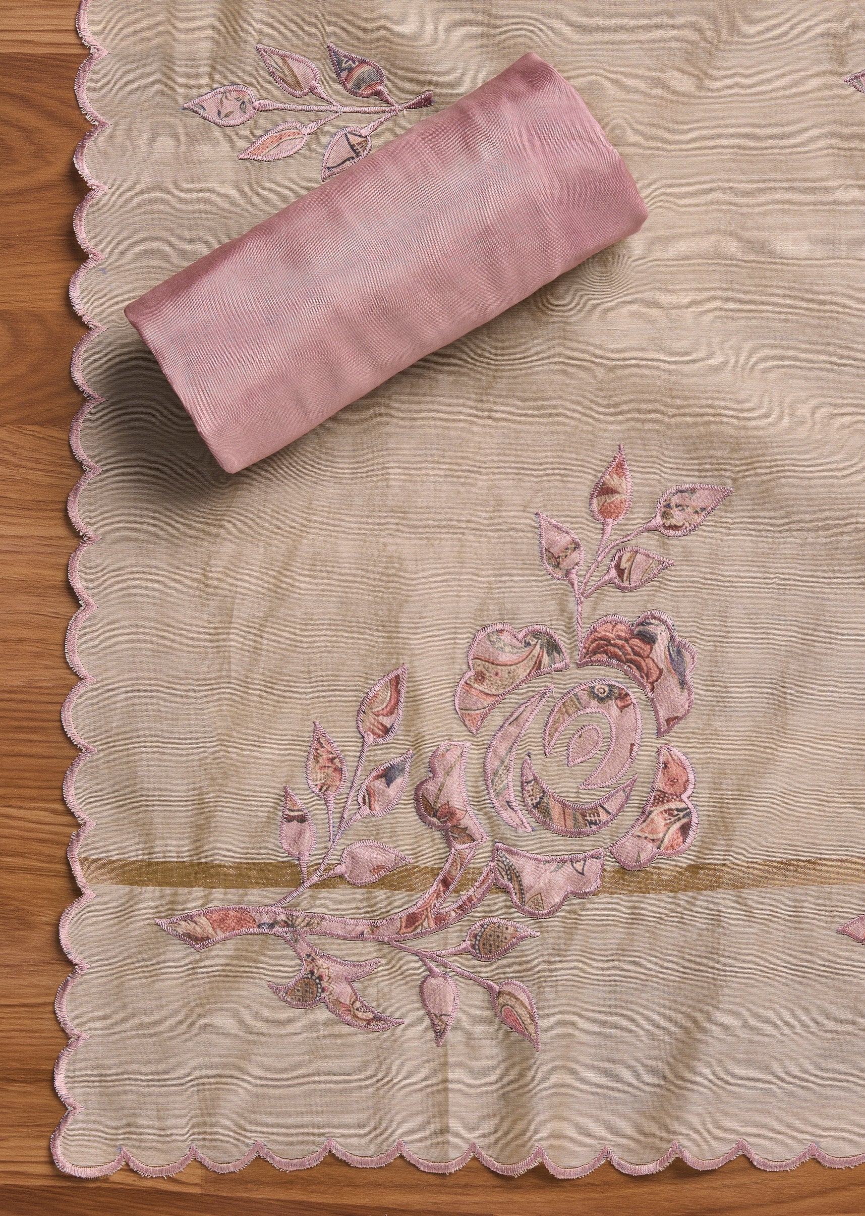 Pink Cotton Printed Unstitched Suit Set - Image 4