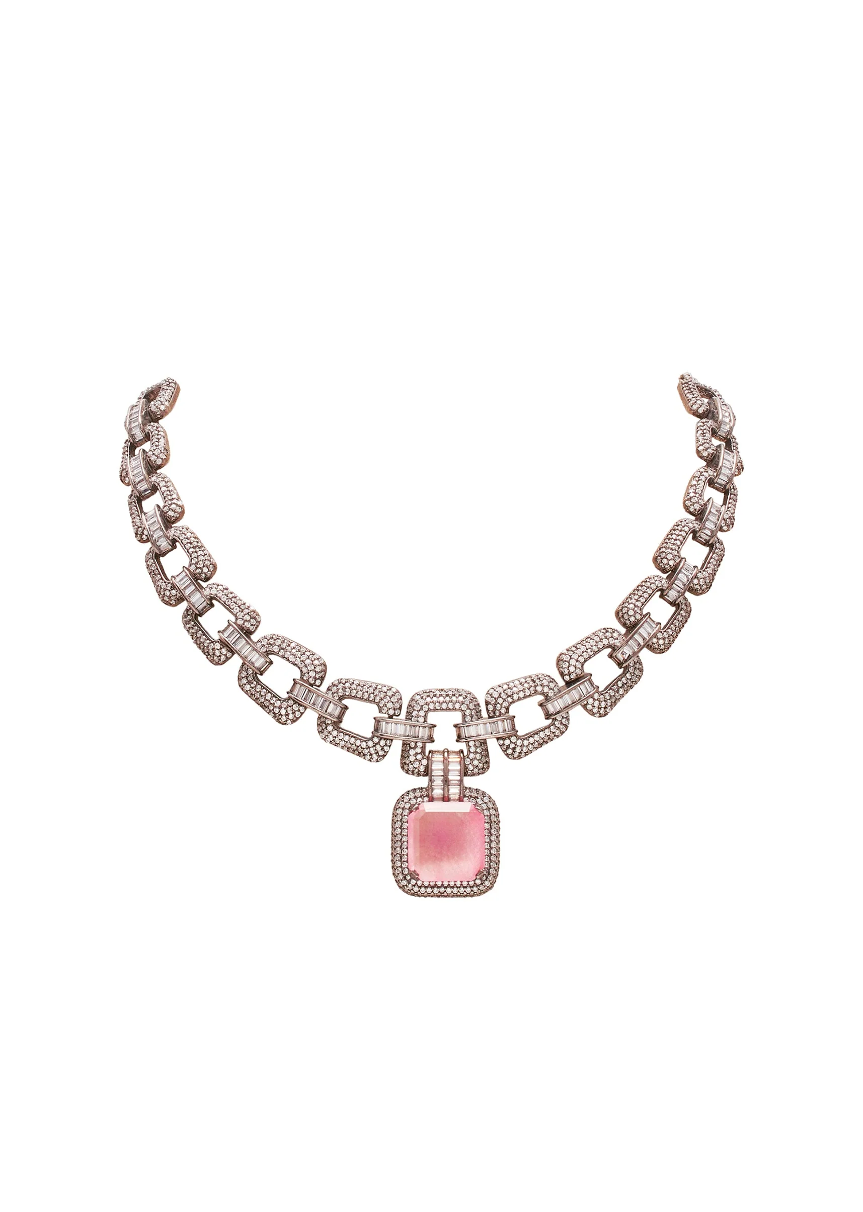 Pink Crystal And Black Bead Statement Necklace Set - Image 3