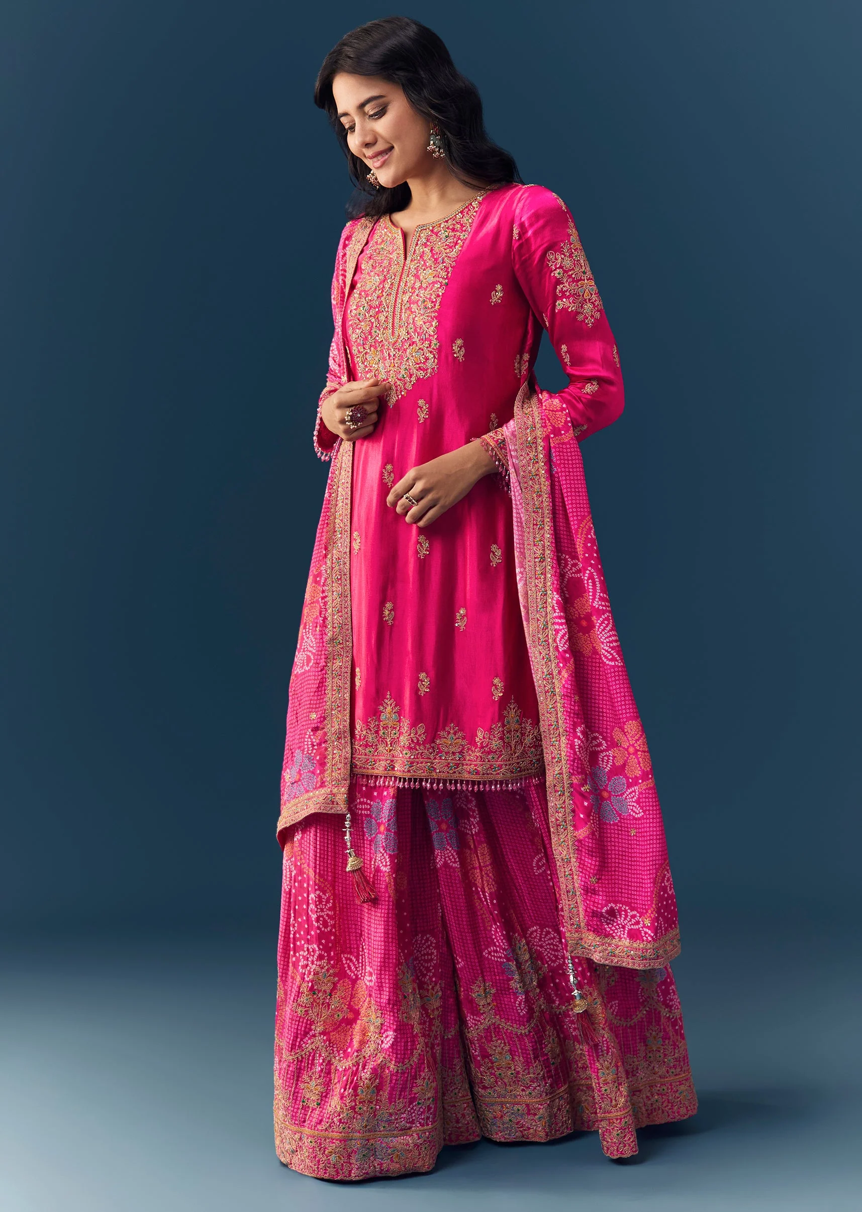 Pink Cutdana Embellished Kurta Palazzo Set - Image 3