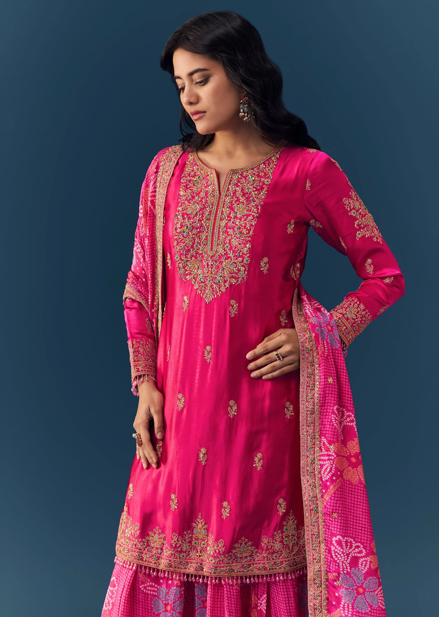 Pink Cutdana Embellished Kurta Palazzo Set - Image 4