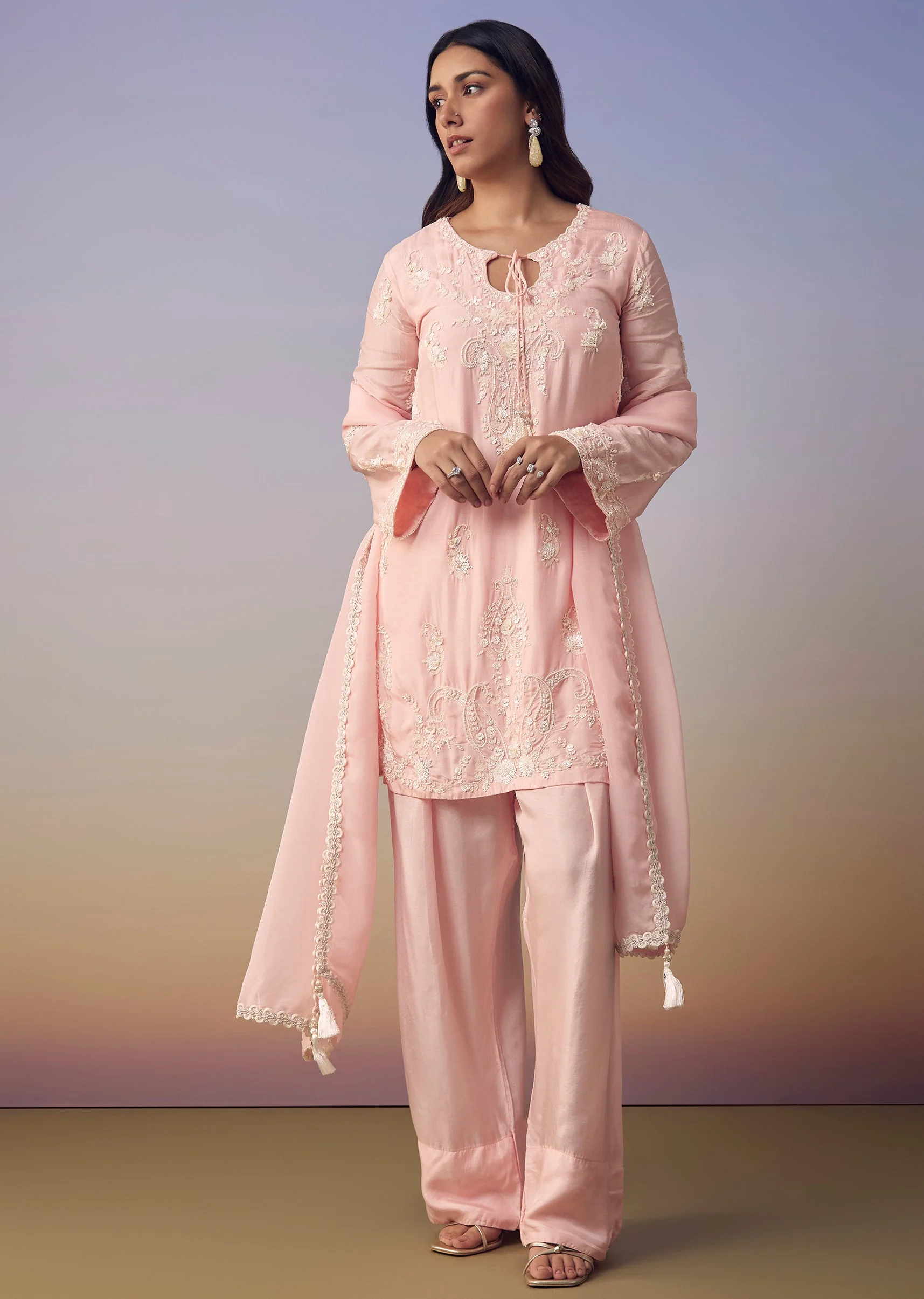 Pink Cutdana Embroidered Kurta Set