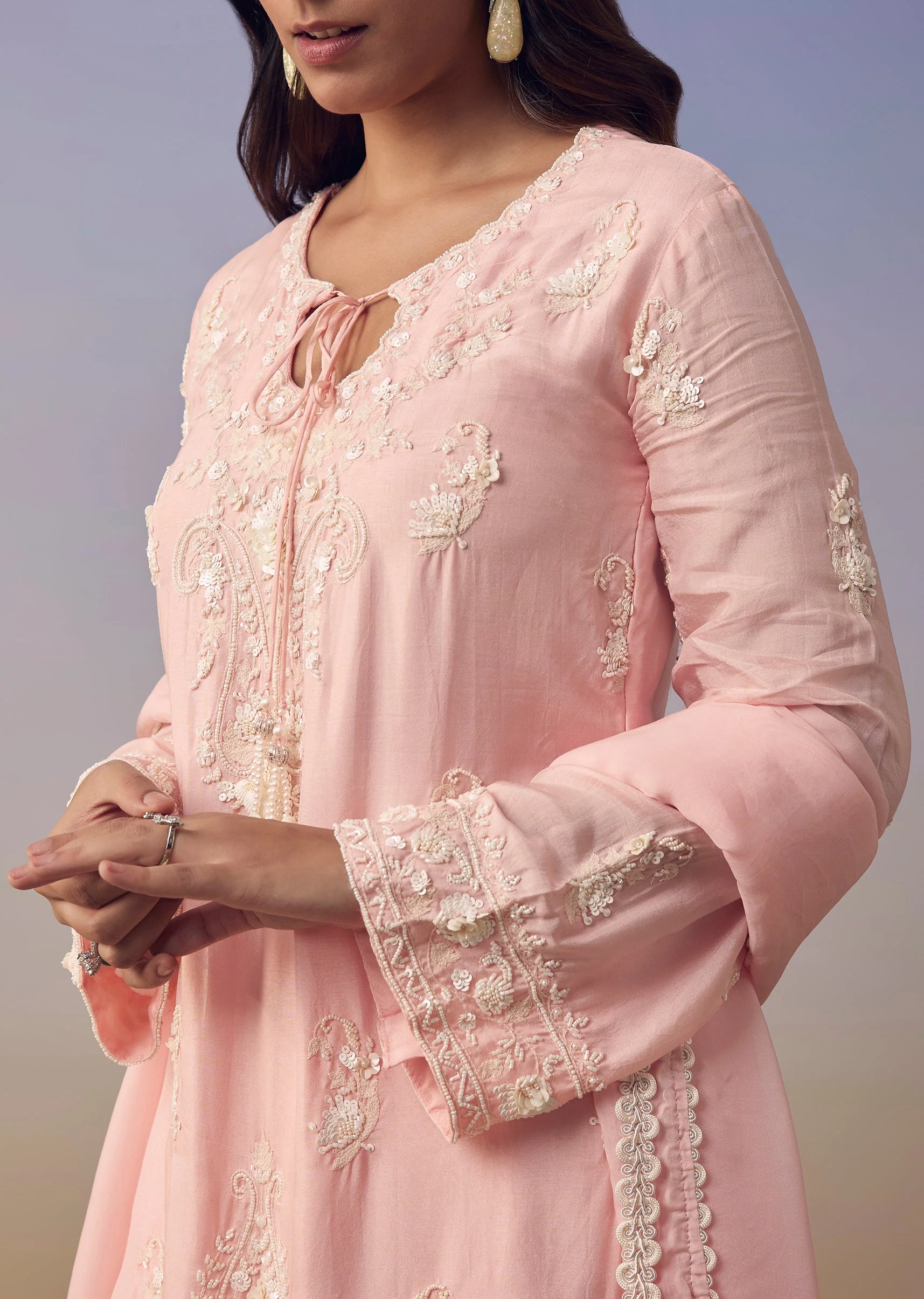 Pink Cutdana Embroidered Kurta Set - Image 2